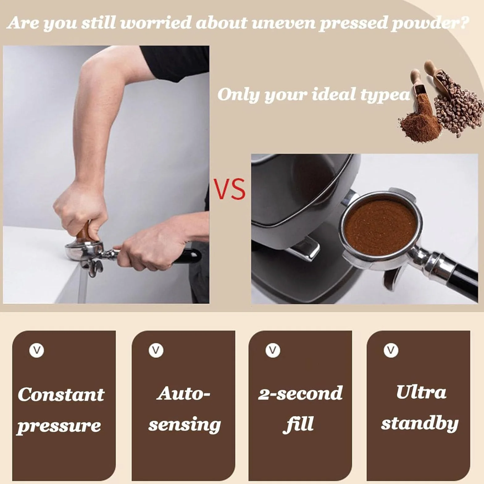 Ubijak do kawy 58 mm – automatyczna prasa do kawy ziarnistej espresso – 10–30 kg, regulowane ciśnienie – narzędzie do kawy – łatwe czyszczenie – do kawiarni i użytku domowego (czarny)