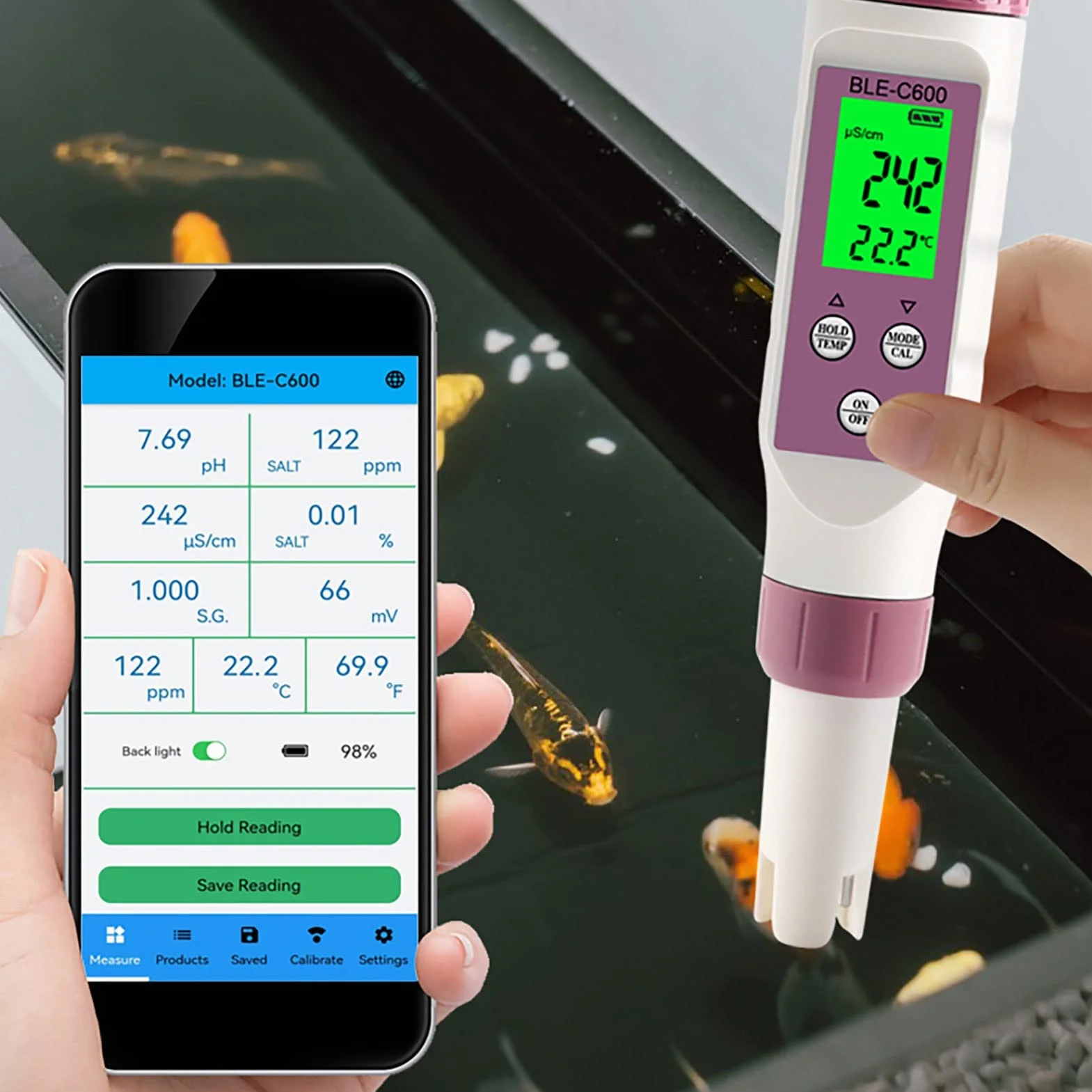 Miernik Cyfrowy BLE C600 i Zestaw do Badania Wody, Długopis do Testowania Jakości Wody, Inteligentny Tester PH Bluetooth z ATC, PH TDS EC ORP SG Miernik Temperatury Zasolenia