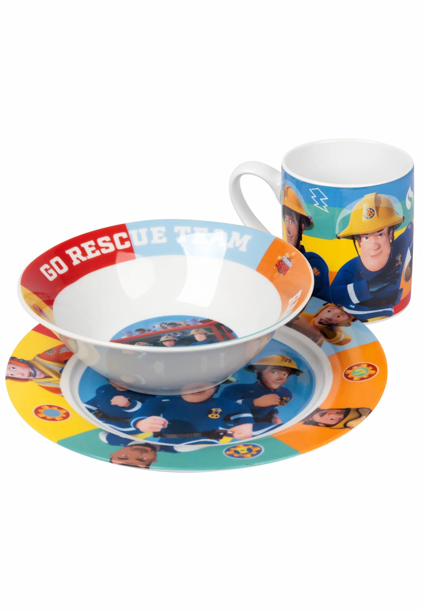 Strażak Sam zestaw śniadaniowy dla dzieci – 3-częściowy zestaw naczyń, talerze, miska i filiżanka z porcelany