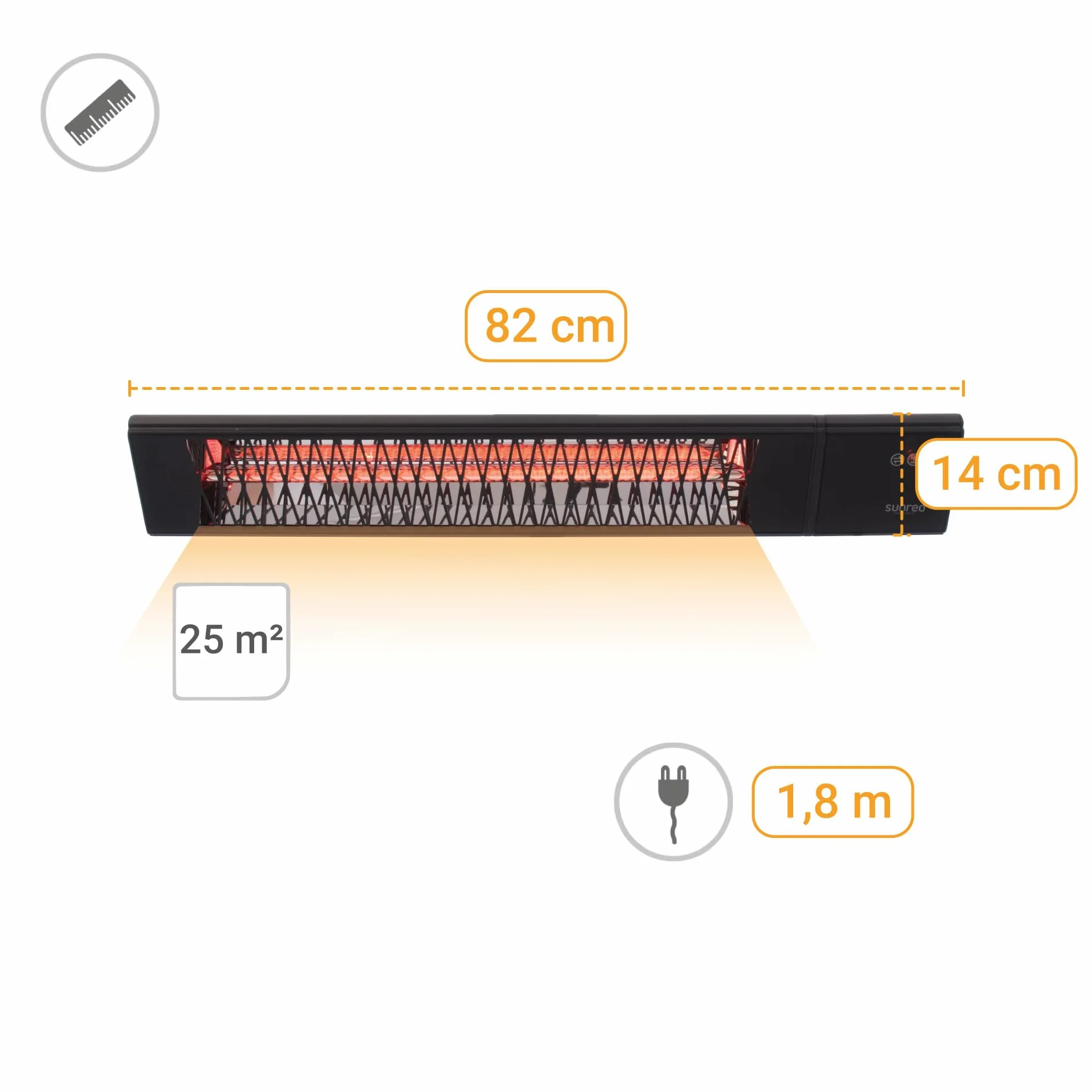 Sunred Grzejnik tarasowy ścienny Royal Diamond Smart Dark, 2500 W