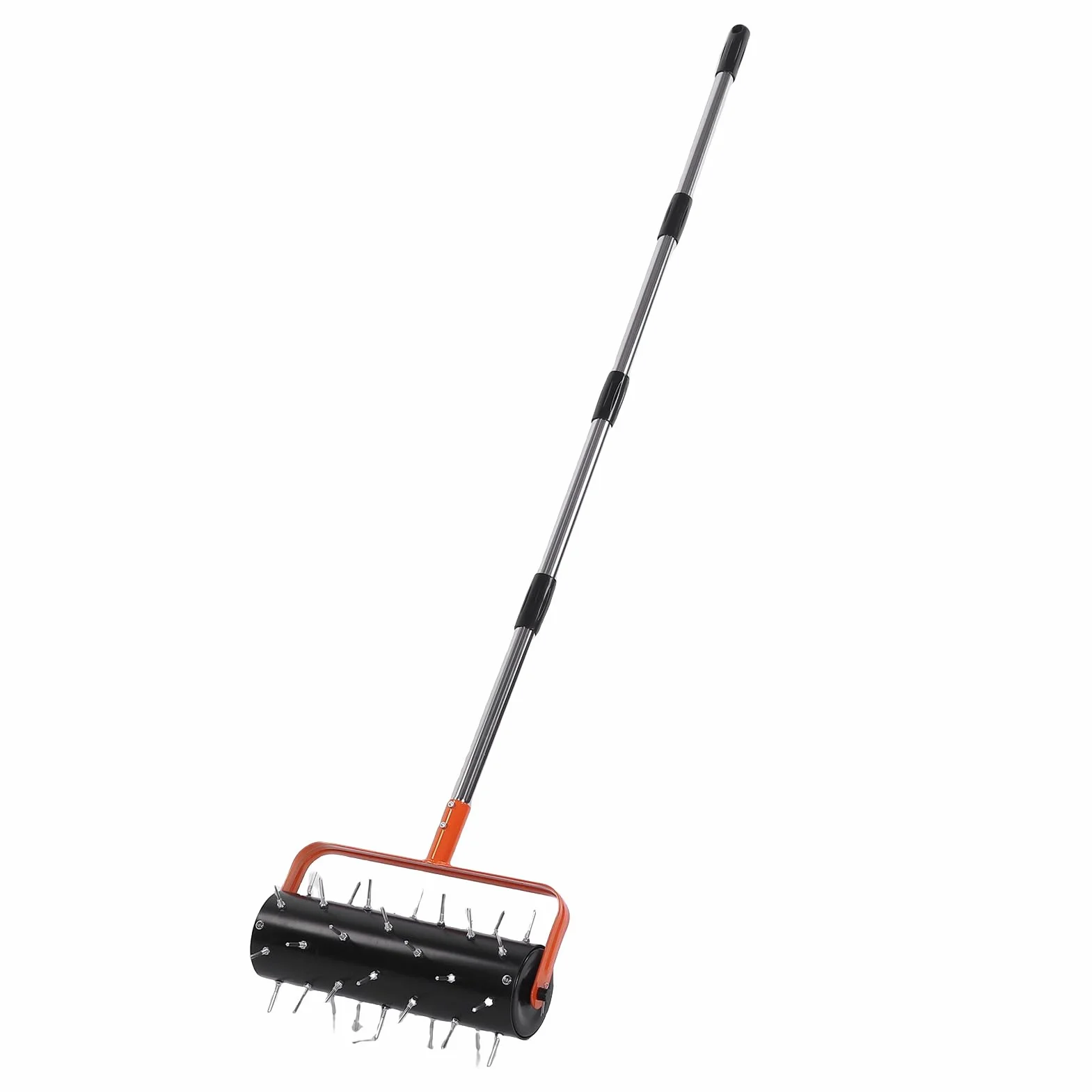 Fockety Aerator na Kółkach, Ręczny Aerator do Trawnika o Dużej Wytrzymałości, Aerator ze Stabilnym Kolcem ze Stali Nierdzewnej z 42 Kolcami i Regulowanym Metalowym Uchwytem