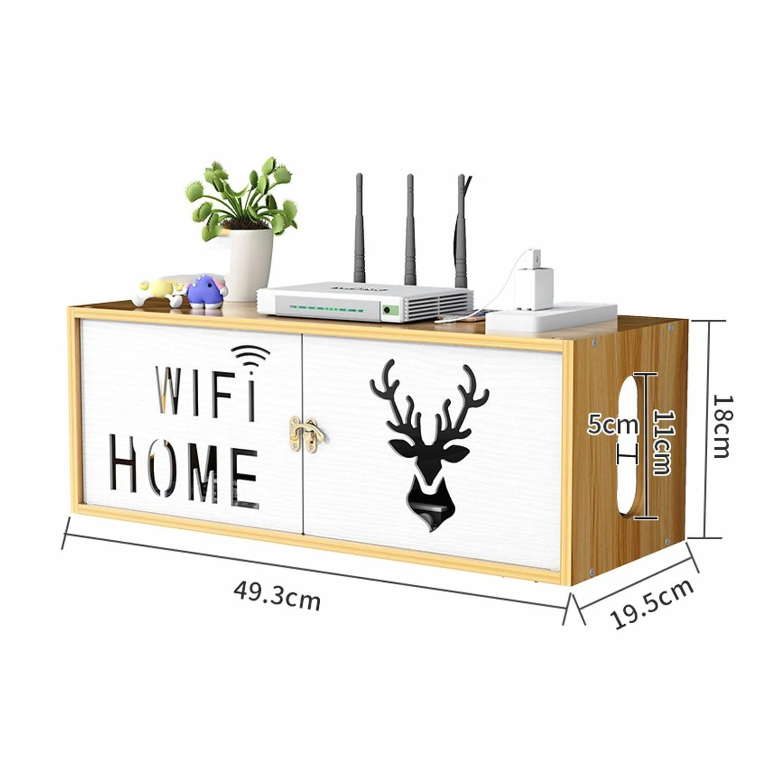 Catekro Router Regał, Półka na Dekoder, Drewniana Skrzynka do Przechowywania Routera WiFi na Ścianę (309-brązowy)