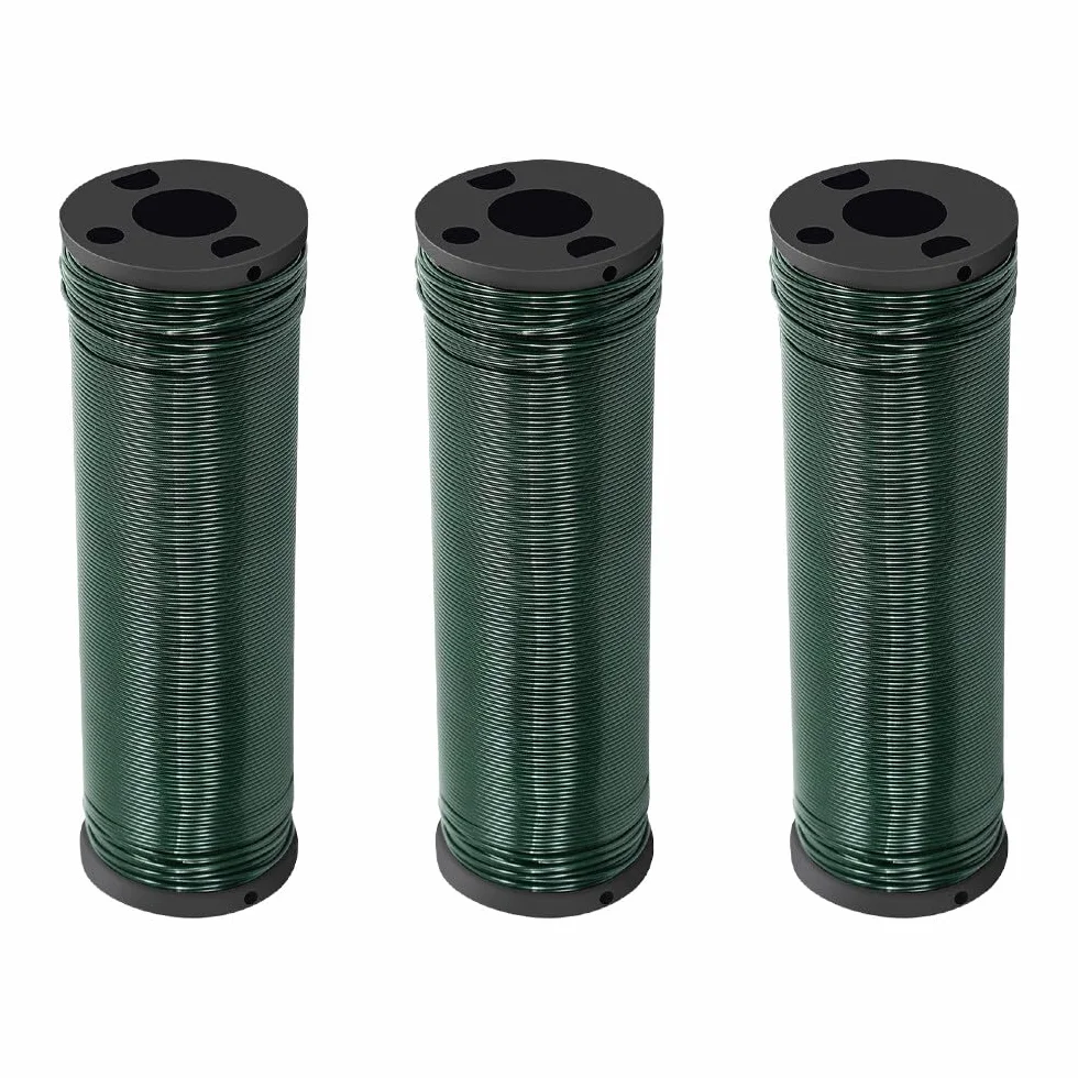 3 rolki drutu wiążącego, zielony, 300 m x 0,67 mm, drut do majsterkowania, zielony, drut kwiatowy, drut do roślin, drut ogrodowy, drut do kwiatów ocynkowanych, drut do owijania kwiatów, zestaw