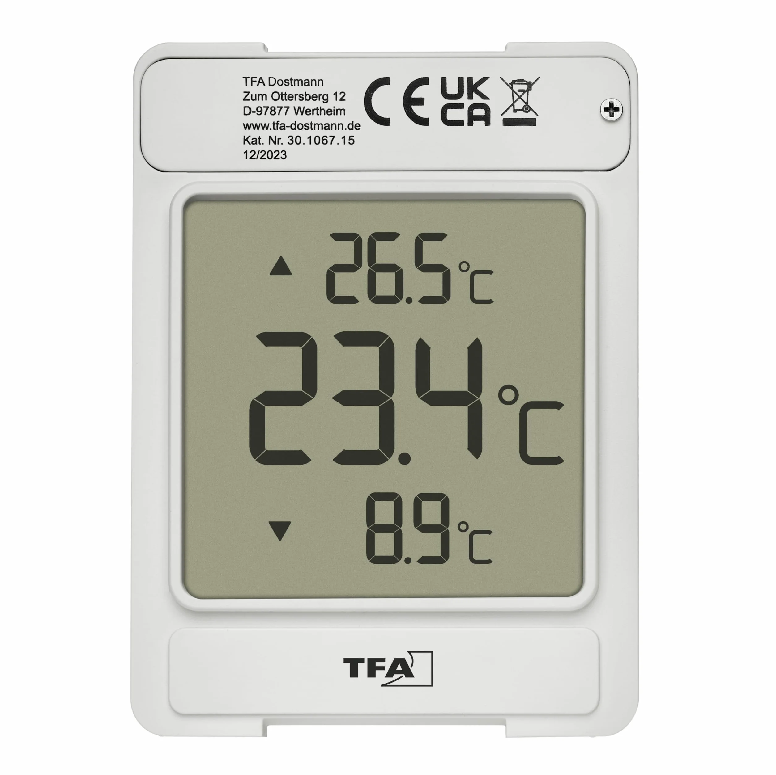 TFA Dostmann WINDOO 30.1067.15 cyfrowy termometr okienny, odporny na warunki atmosferyczne, maks. wartości mini, z samoprzylepną folią, bez wiercenia, szaro-biały