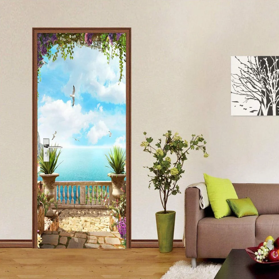 Samoprzylepna tapeta na drzwi, plakat na drzwi, 3D, krajobraz, fototapeta, folia na drzwi, tapeta ścienna, PCW, wodoodporna, do sypialni, 77 x 200 cm