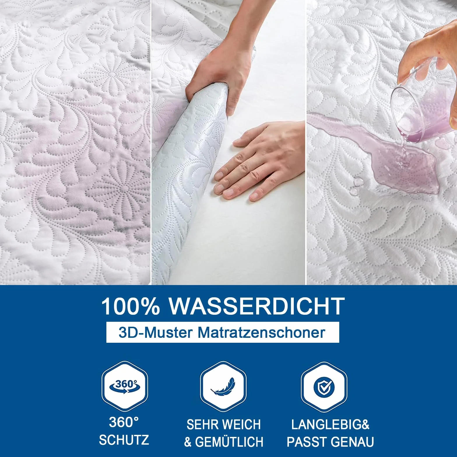 Wysokiej jakości ochraniacz na materac, wodoszczelny, 90 x 200 cm, luksusowy, wzór 3D, super chłonny, oddychający pokrowiec na materac, nieprzepuszczająca wody, ochrona materaca, ochrona przed