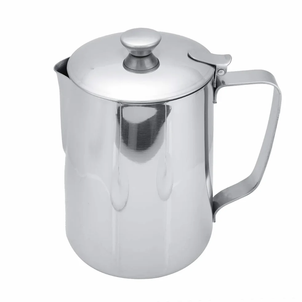 MAGT Dzbanek na mleko z pokrywką, dzbanek na mleko ze stali nierdzewnej, 1000 ml, dzbanek do kawy, pojemnik na mleko, akcesoria barista do kawy lattekowej (1000 ml)