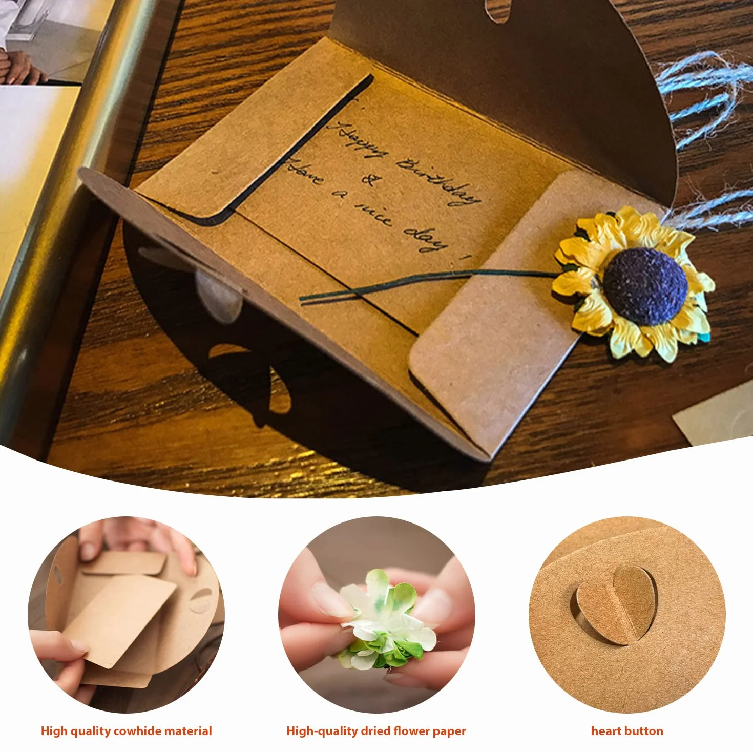8 różnych stylów kartek z życzeniami z suszonymi kwiatami, koperty na karty, kreatywne dekoracyjne kartki z życzeniami w stylu retro DIY na Boże Narodzenie, zaproszenia i wiele innych.