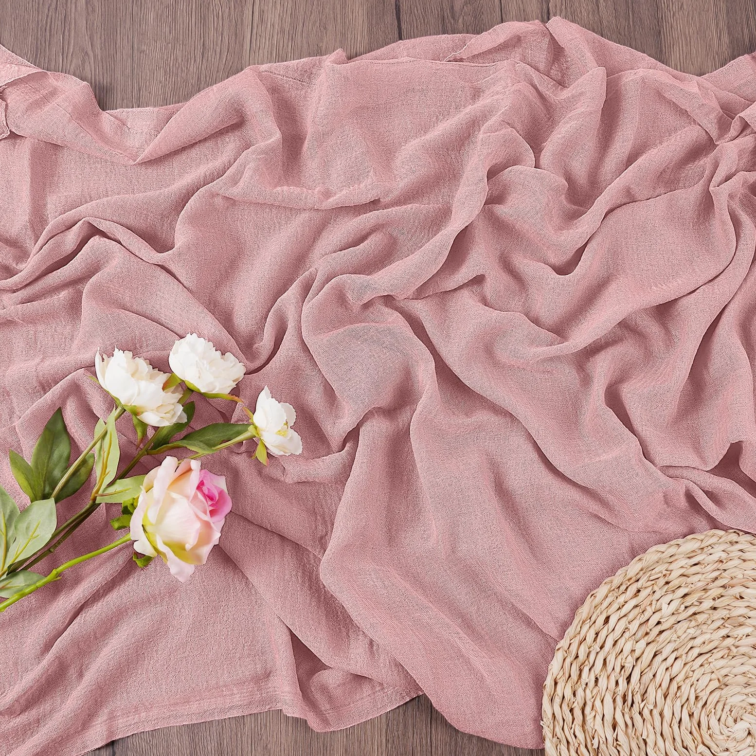 AUAUY Bieżniki na stół z gazy w stylu boho, 80 x 300 cm, tkanina boho, tkanina z gazy, długie bieżniki na baby shower, dekoracja, ślub, wakacje, przyjęcie, letni bieżnik na stół, różowy, 2 szt | Bieżnik na stół z gazy, boho, romantyczny nowoczesny bieżnik