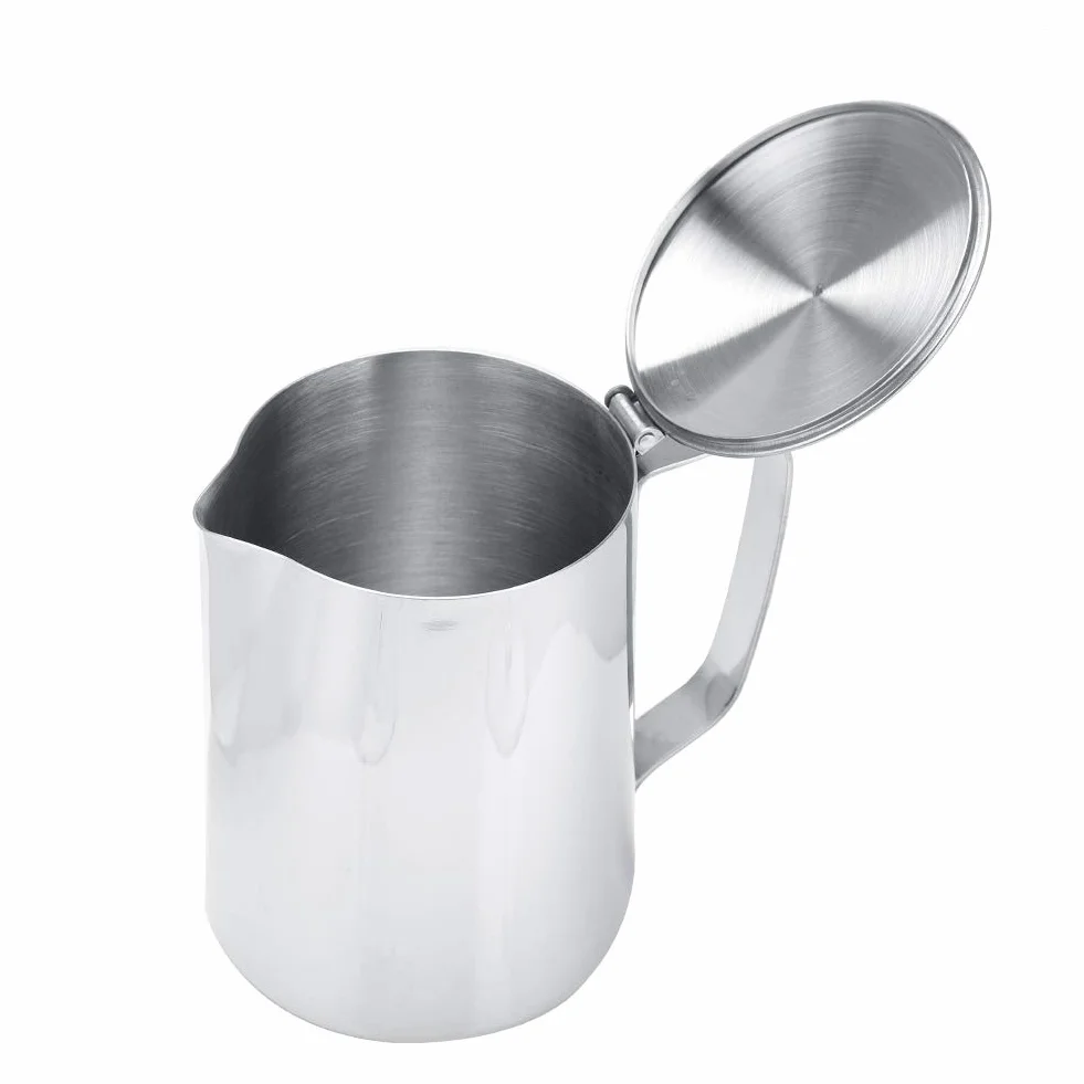 MAGT Dzbanek na mleko z pokrywką, dzbanek na mleko ze stali nierdzewnej, 1000 ml, dzbanek do kawy, pojemnik na mleko, akcesoria barista do kawy lattekowej (1000 ml)