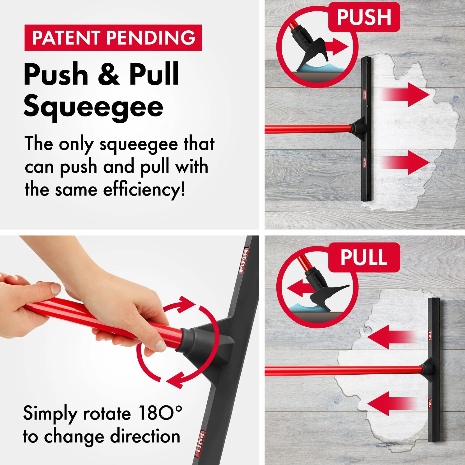 Tyroler Pull & Push Squeegee wykonany w 100% z naturalnej gumy, 44 cm, patentowa, aluminiowy antykorozyjny 4-częściowy uchwyt, bezpieczny dla mebli, wielopoziomowy, drewno liściaste, płytka, garaż