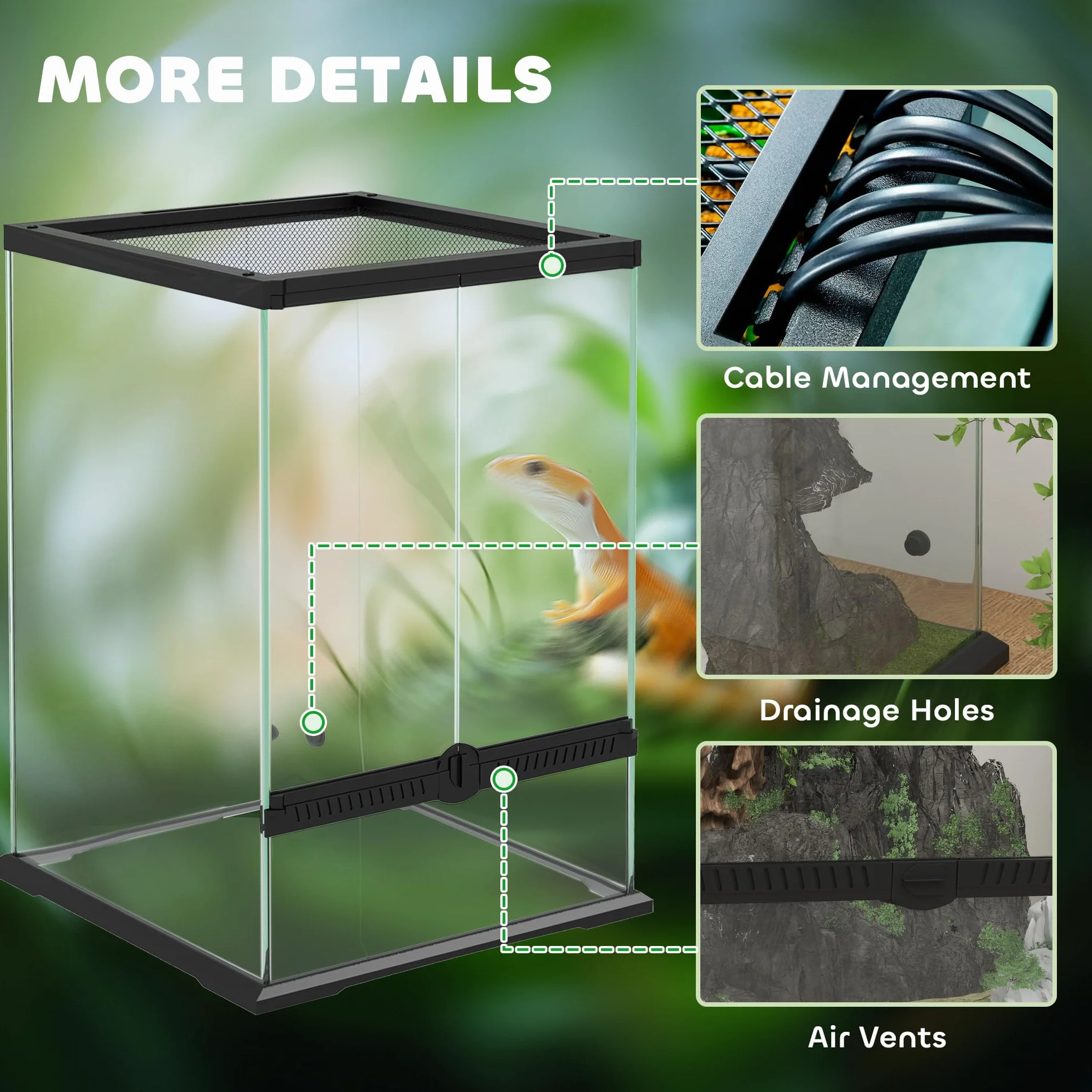 PawHut Szklane Terrarium dla Gadów 40L Vivarium 30 x 30 x 45 cm