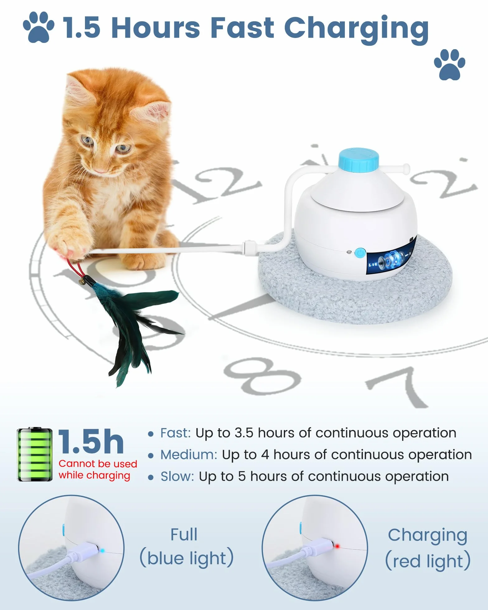 HAPPY HACHI Zabawka interaktywna dla kota 3 w 1 automatyczne obracanie 360° ładowana USB elektryczna jasnoniebieska