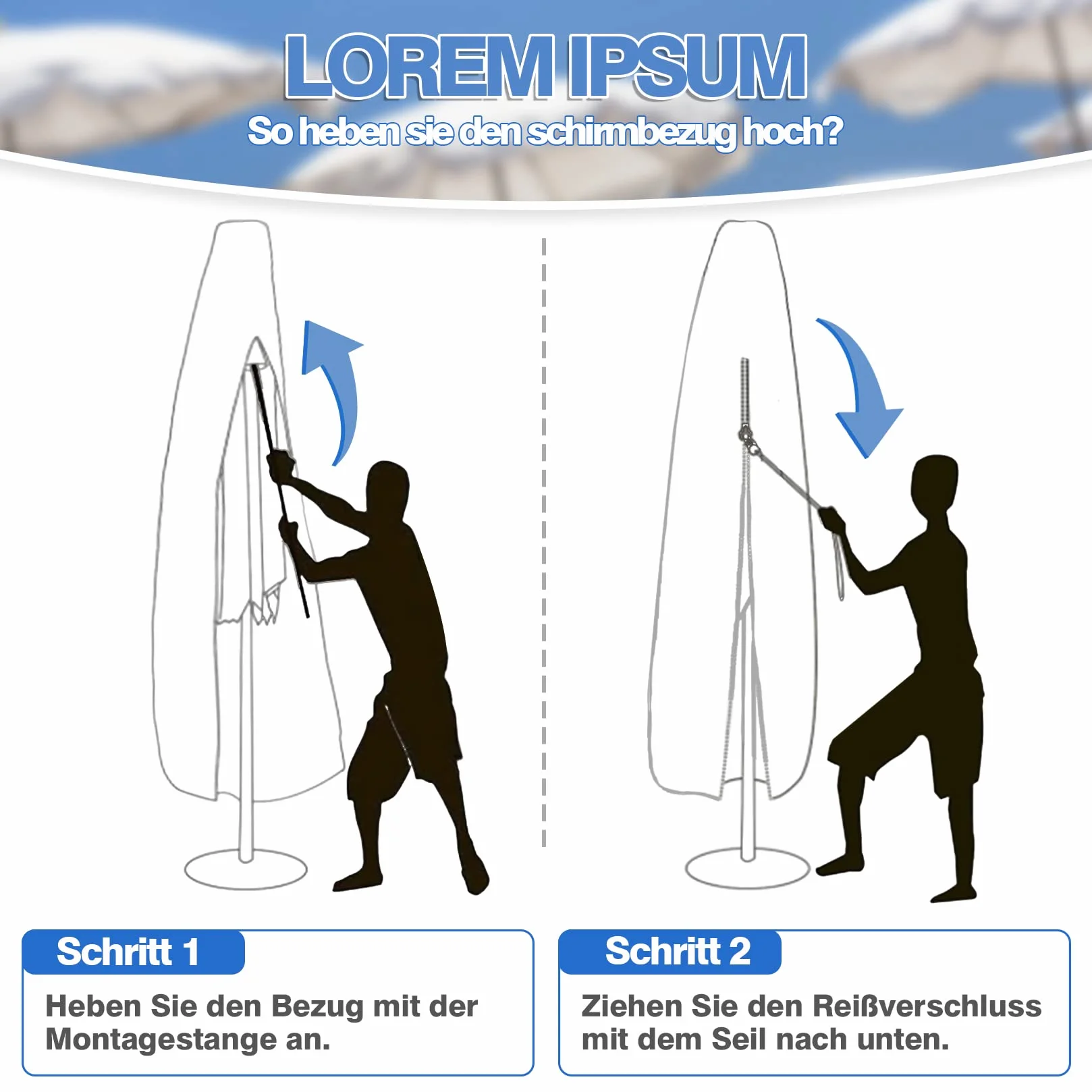 Pokrowiec ochronny na parasol przeciwsłoneczny, pokrowiec ochronny na 2 m – 4 m, 420D, z prętem, Ø 200 cm, Ø 300 cm, Ø 400 cm (265 x 40/ 70/ 50 cm)