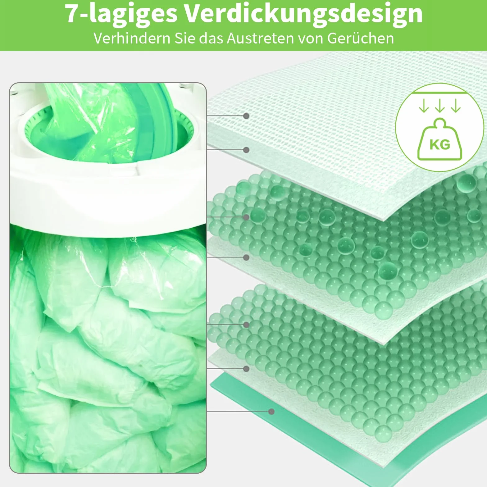 Folia uzupełniająca do wiaderka na pieluchy, kasety zielone, 5 sztuk