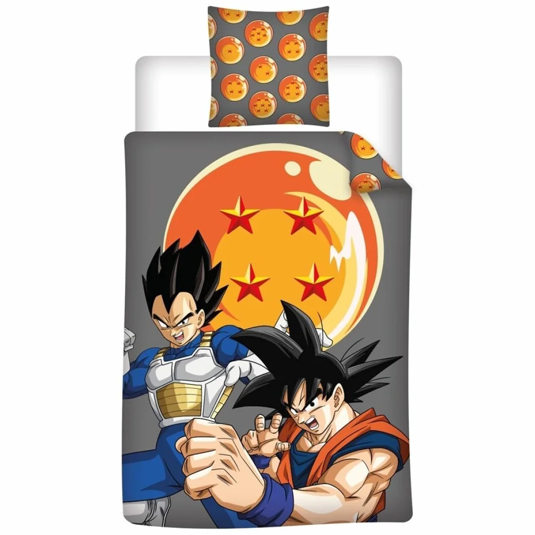Aymax Komplet pościeli jednoosobowej Dragon Ball, dla 1 osoby, dwustronna poszwa na kołdrę 140 x 200 cm + poszewka na poduszkę 65 x 65 cm, szary, bawełna poliestrowa