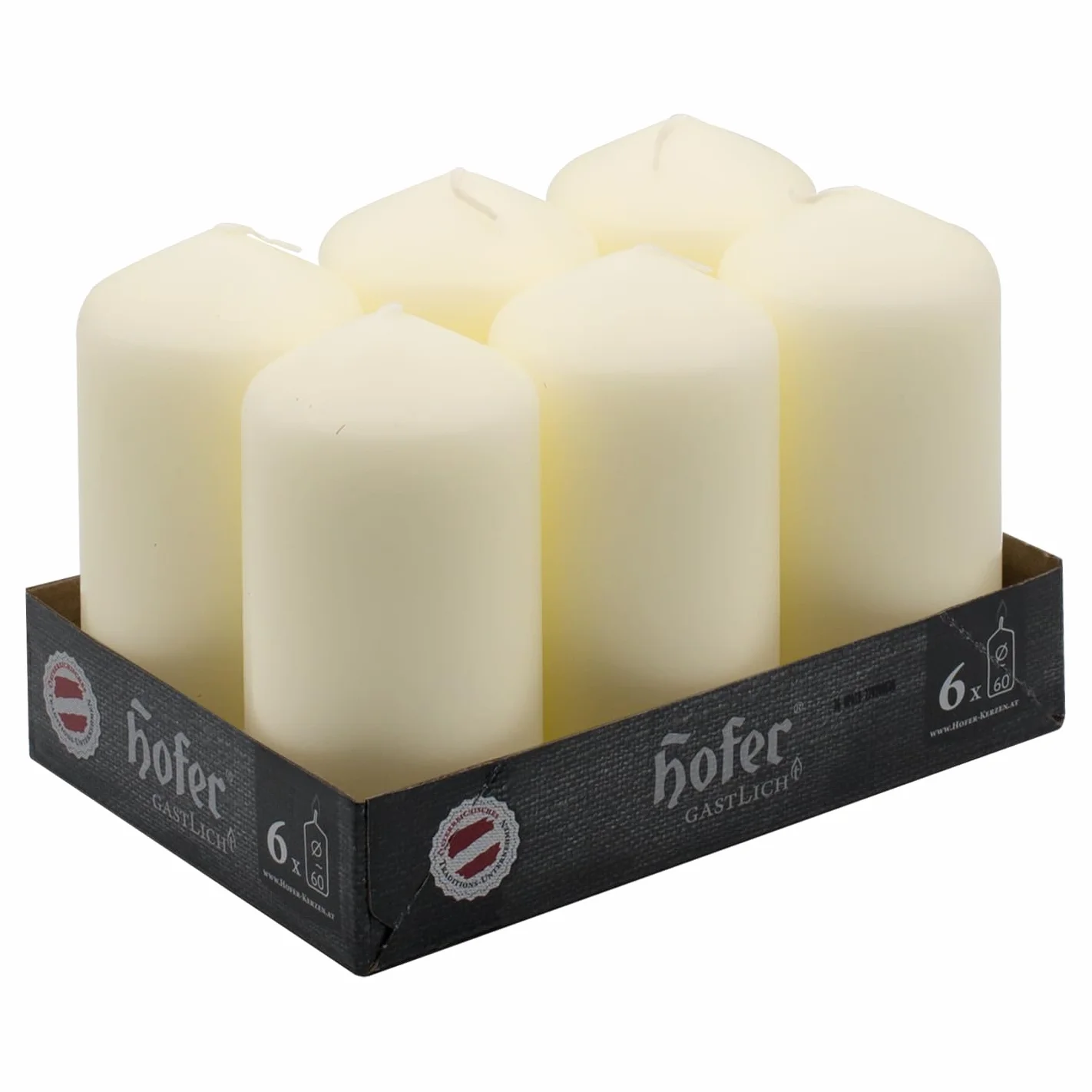 Hofer 6-częściowy zestaw świec filarowych, długi czas palenia ok. 30 godzin, średnica 6 cm, wysokość 12 cm, kość słoniowa, kremowa kość słoniowa