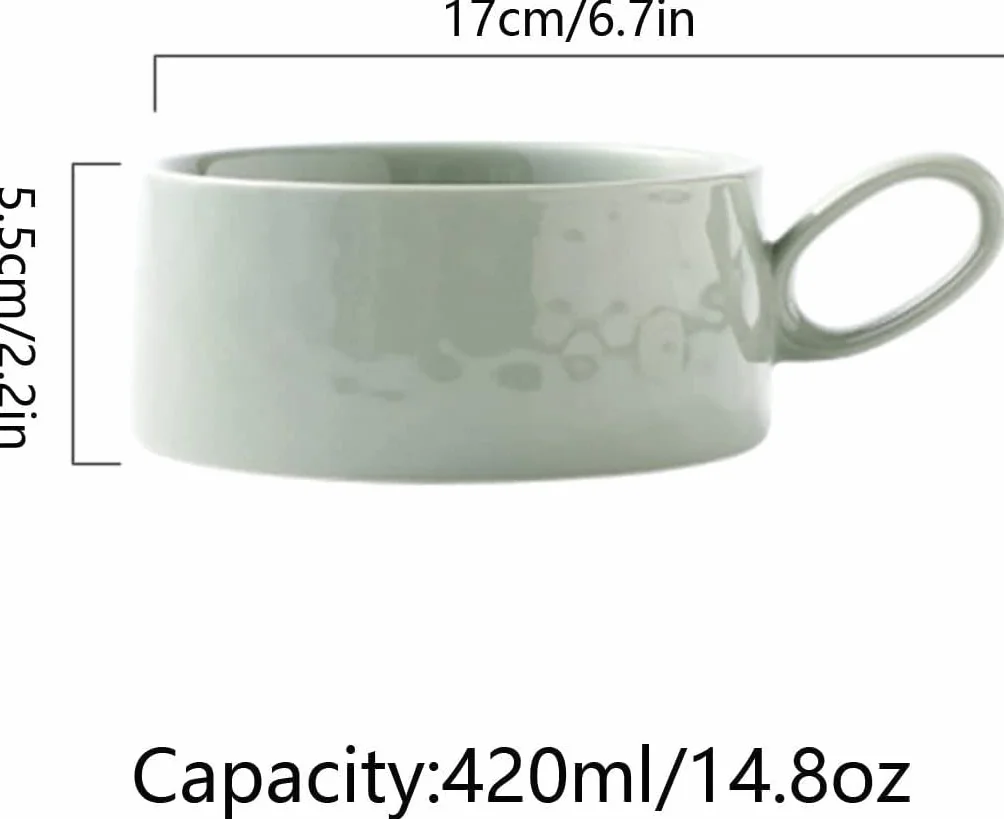 Miska na płatki, miska na zupę, miska na herbatę, 14 uncji miski na zupę Kubek na zupę z uchwytami, ceramiczny zestaw talerzy śniadaniowych na śniadanie Zupa kanapkowa Kawa Miski do serwowania płatków