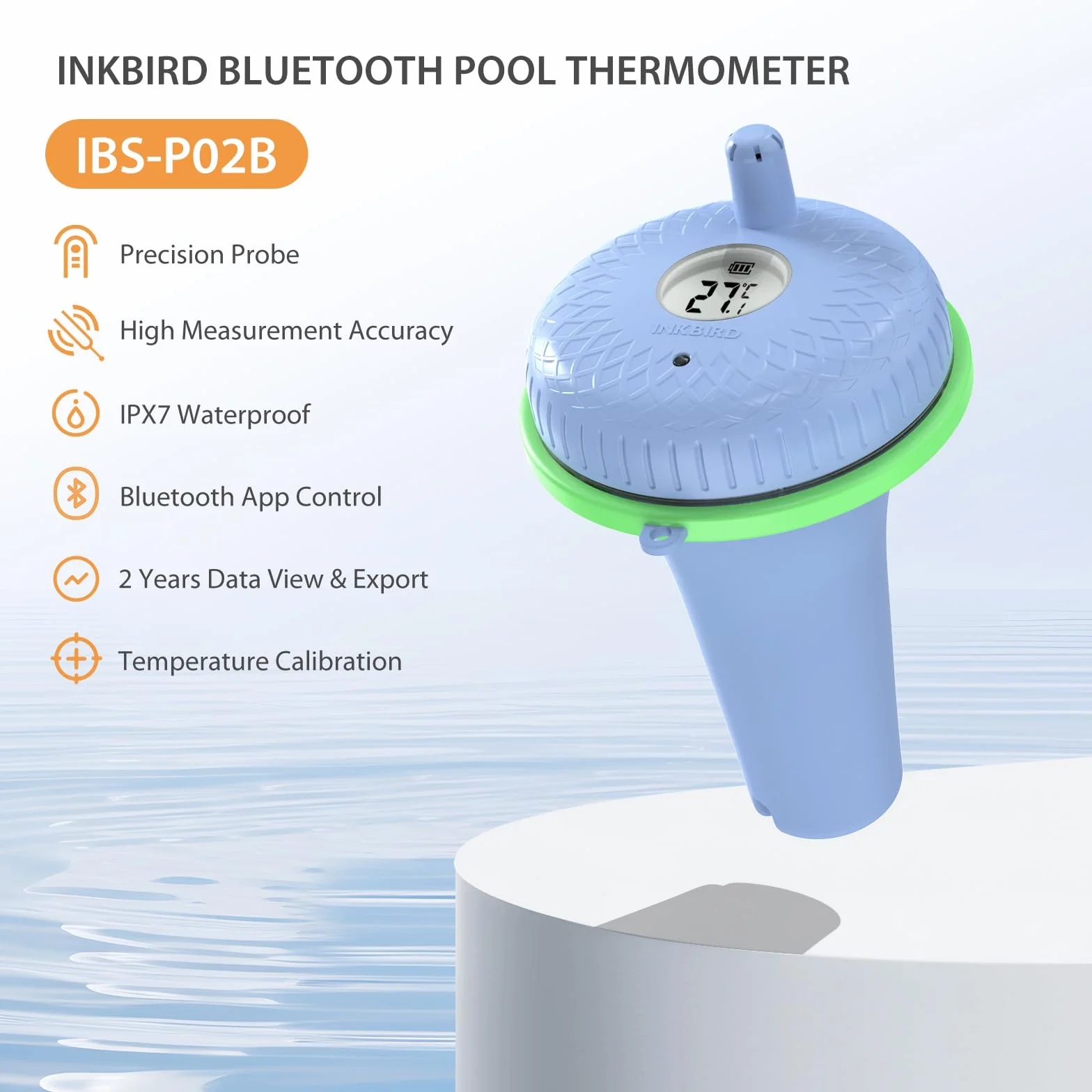 Inkbird IBS-P02B Termometr do basenu, akwarium, stawów rybnych, jacuzzi, jacuzzi, spa, kąpieli