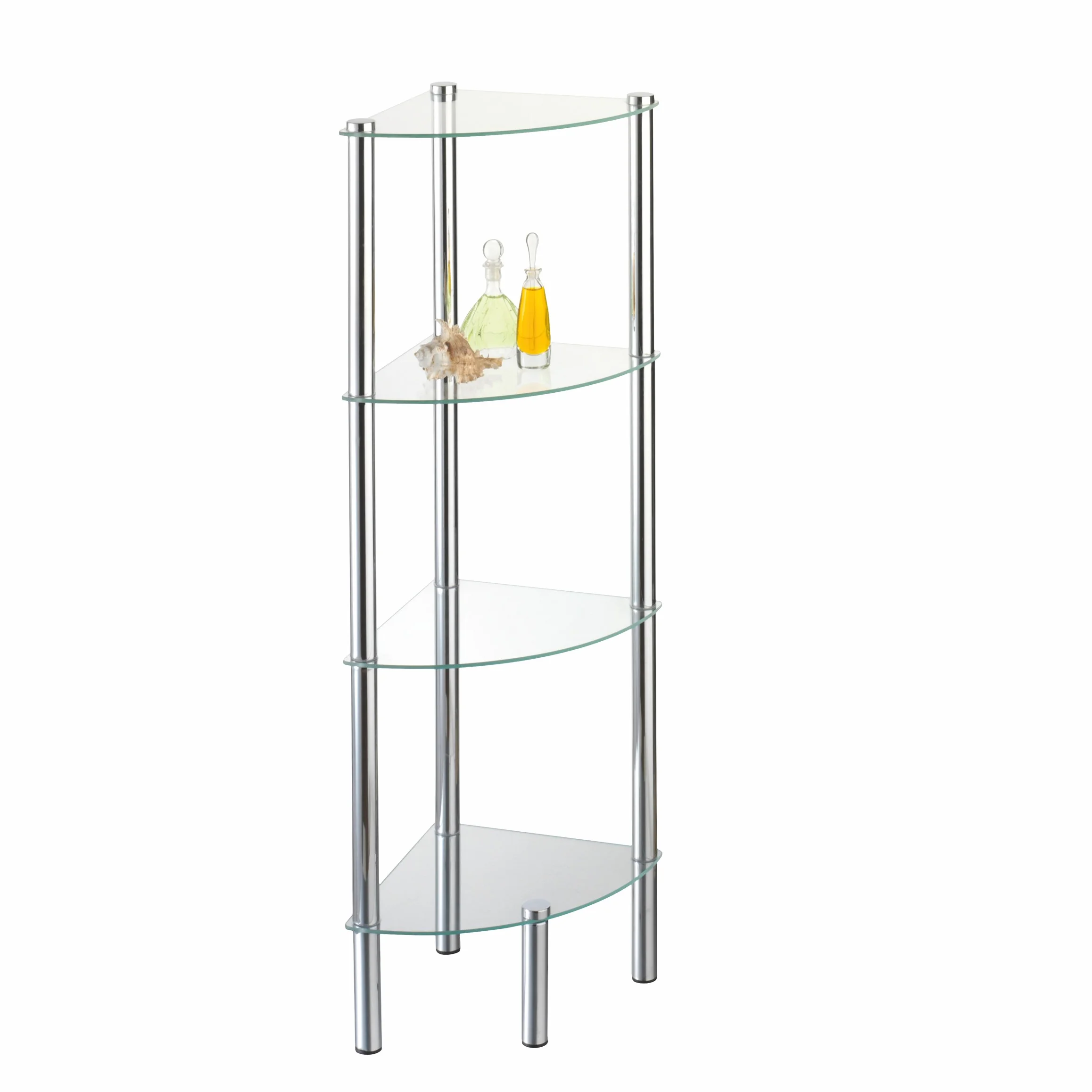 Axxentia Bad Solanio 282134 stojący regał narożny chromowany 4 szklane półki 30 x 30 x 108 cm