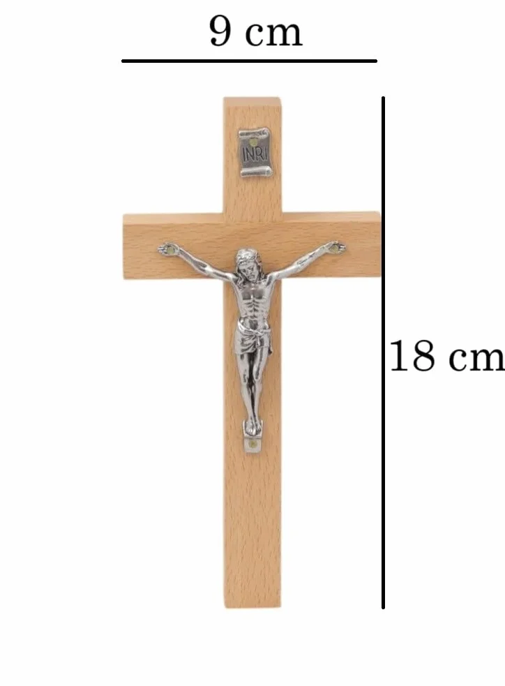 KRZYŻ DREWNIANY bukowy z figurką Jezus MAŁY 18x9cm zawieszenia na ścianę