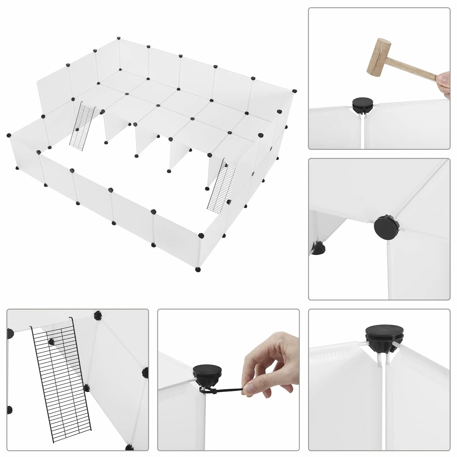 EUGAD Wybieg dla królików i świnek morskich modułowy 181x72x145 cm tworzywo sztuczne biały
