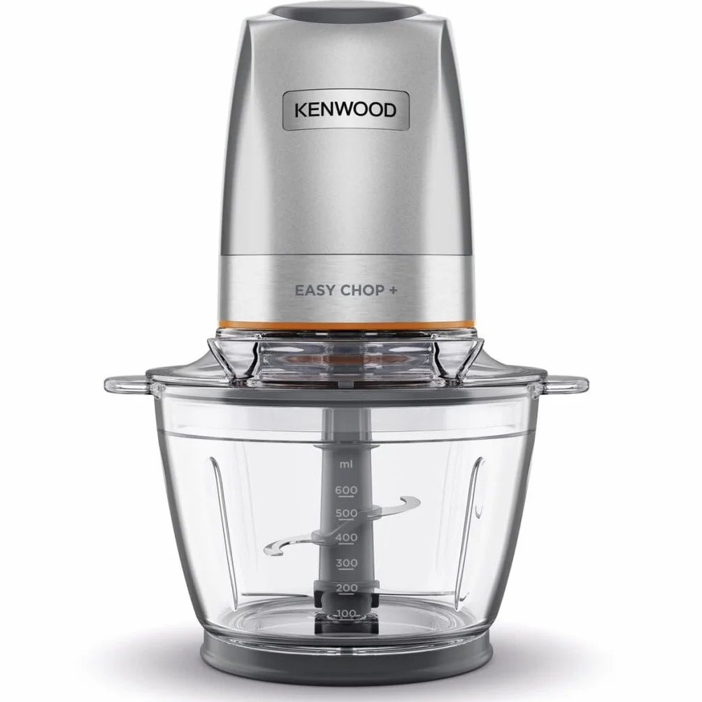 Kenwood EasyChop+ CHP62.400SI rozdrabniacz z systemem ostrzy Quad Blade ze stali nierdzewnej, system sterowania, rozdrabniacz do lodu, szklana misa 600 ml, nadaje się do mycia w zmywarce, 500 W, kolor