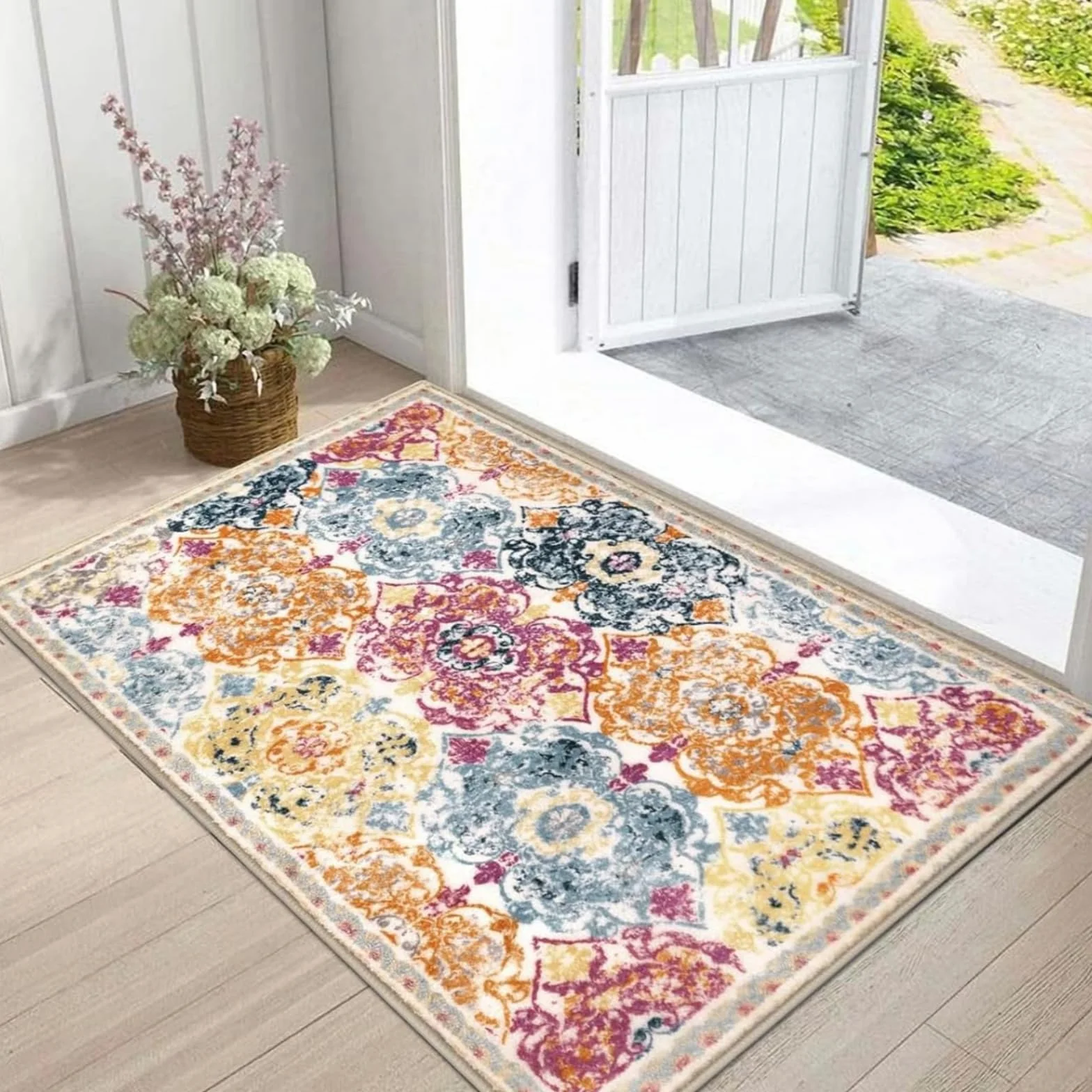 Enyhom Wycieraczka wewnętrzna, 60 x 90 cm, można prać w pralce, miękka wycieraczka, z antypoślizgowym gumowym spodem, mata pod drzwi wejściowe, miękka wycieraczka do kuchni, dekoracja domu, kolorowa