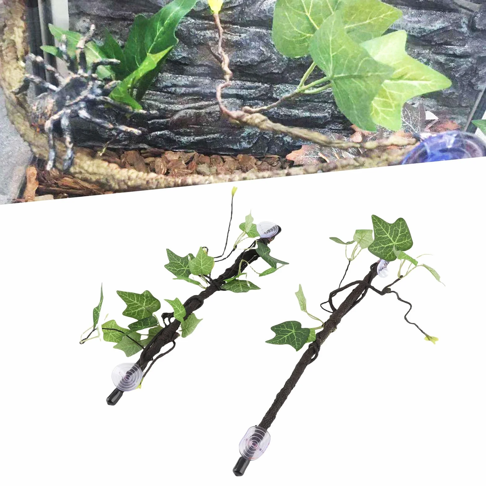 Gada Gałązka Narożna 2 Szt. Plastikowa Imitacja Dżungla Wspinaczkowa z Przyssawką do Terrarium