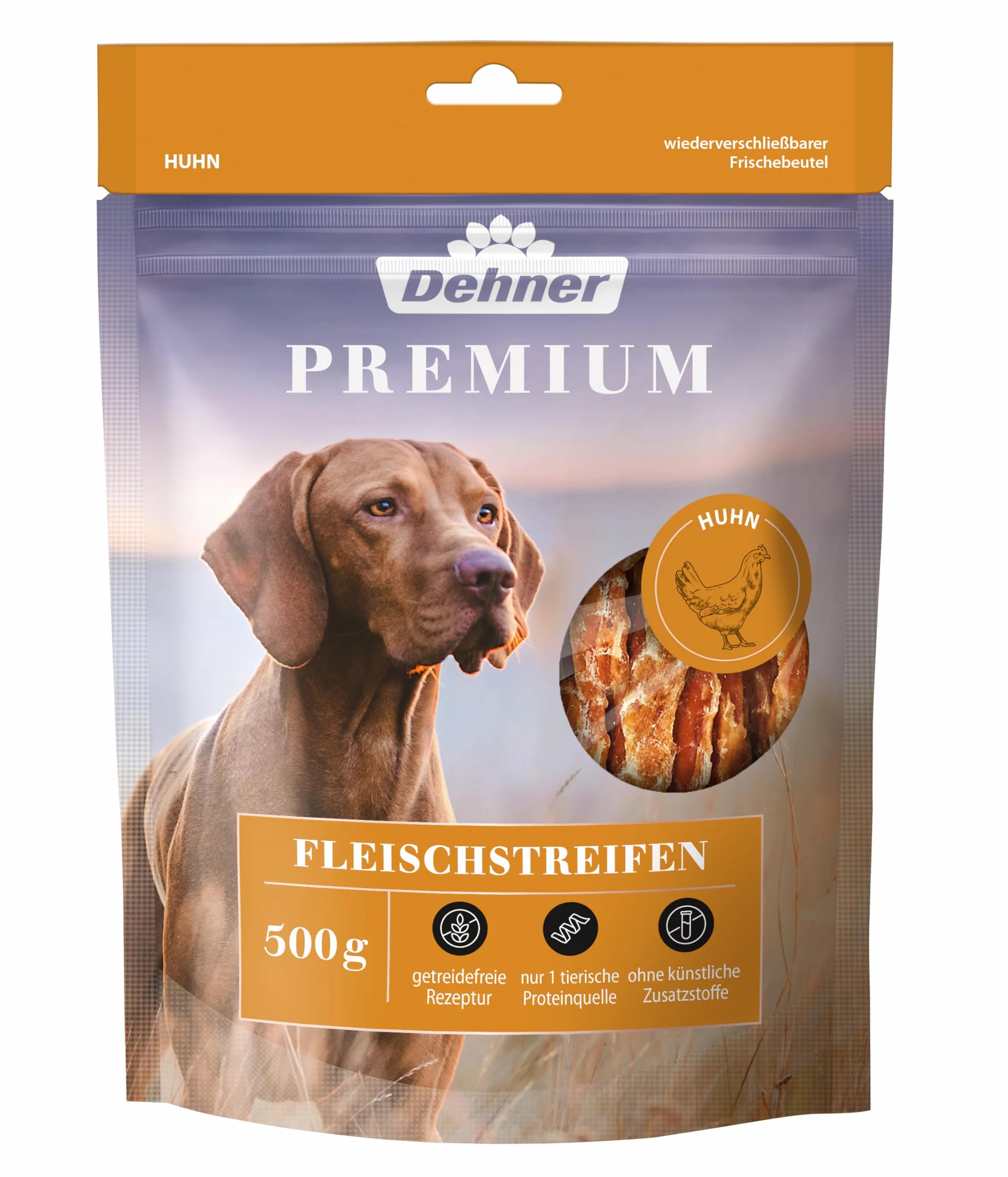 Dehner Premium Przekąska dla psa, filet z piersi kurczaka w paskach, 500 g