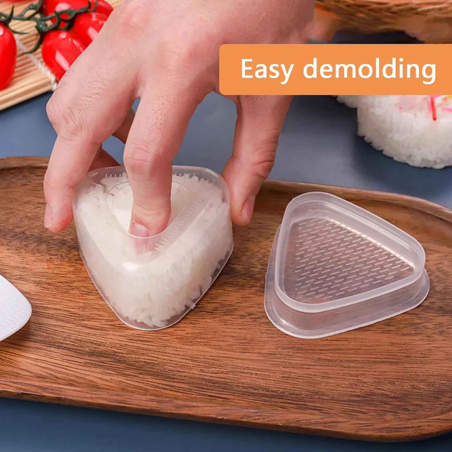 YXHZVON Zestaw 6 trójkątnych foremek do sushi z 1 łyżką do ryżu, do samodzielnego wyciskania Onigiri (3 duże i 3 małe)