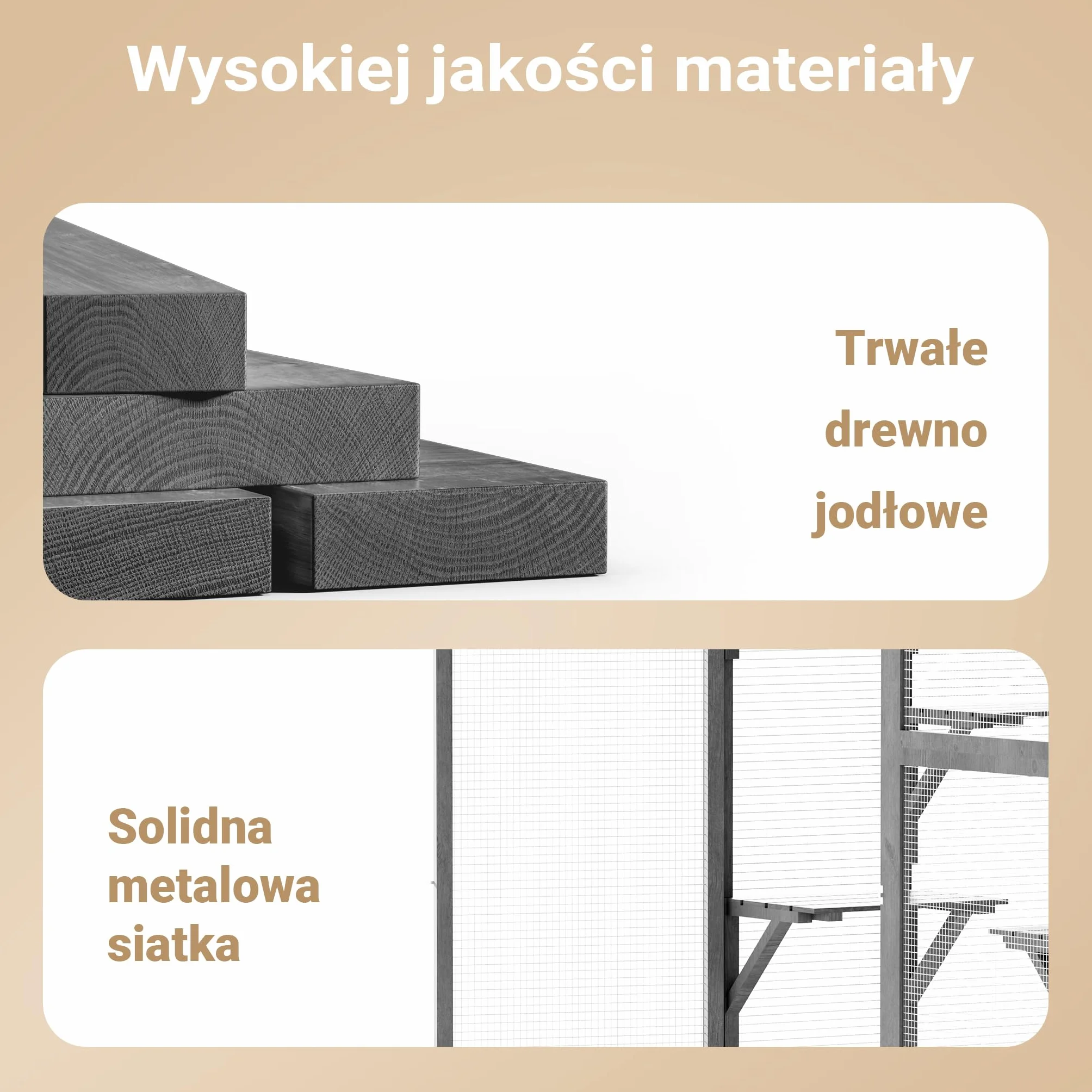 Wiltec Woliera dla kota 116 x 82 x 175,7 cm, z drewna i powłoką PVC na balkon i do ogrodu, 5 poziomów, legowisko i 2 drewniane boksy
