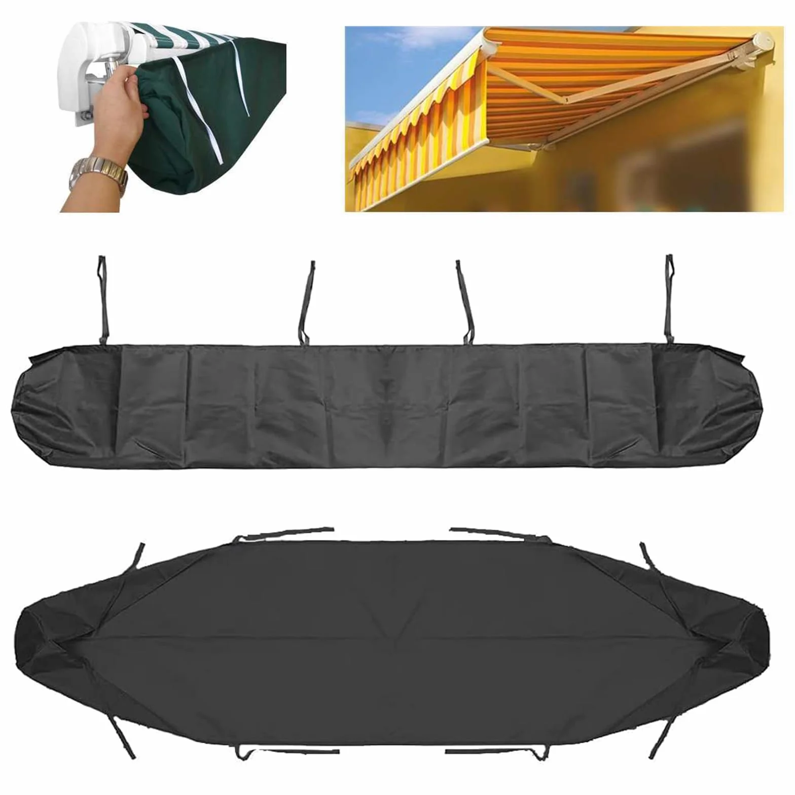 300D Oxford Osłona ochronna markizy, chowana osłona przeciwsłoneczna okna drzwi Zewnętrzna osłona ogrodowa na patio Meble ogrodowe na zewnątrz,Black,3m/9.84ft