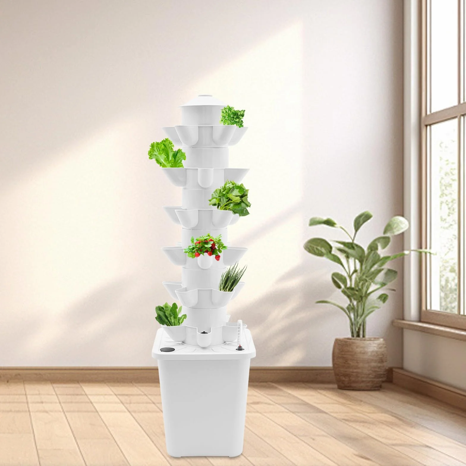 Hydroponics pionowy zestaw do uprawy roślin, zestaw do uprawy roślin pionowych z sześcioma warstwami i 30 otworami do uprawy warzyw liściastych w ogrodzie, na balkonie lub tarasie na dachu