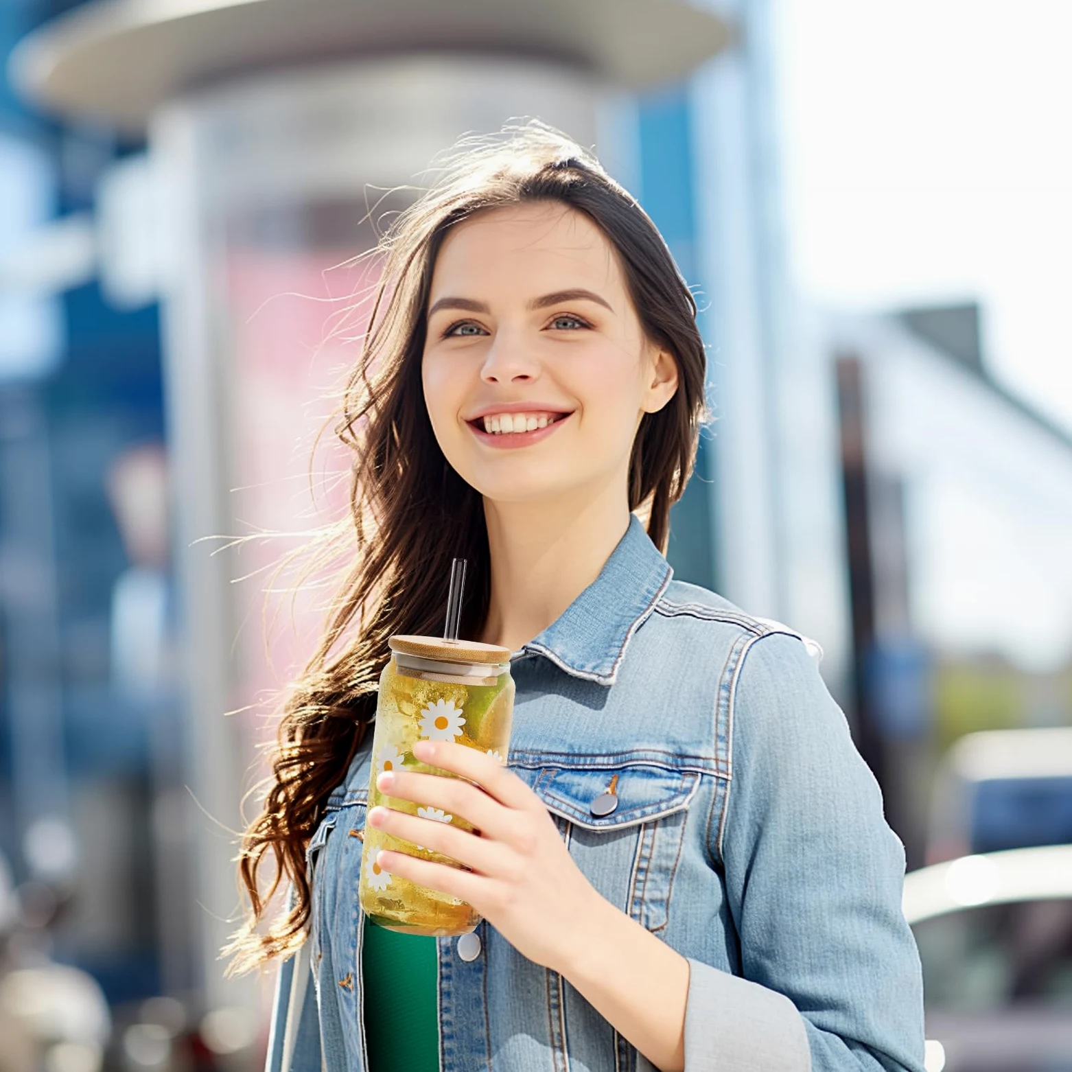 APOMOONS szklanka 480 ml z rurką i pokrywką, estetyczne szklanki ze słomką i pokrywką, szklanka do matcha, szklanka do matcha latte na smoothie i napoje