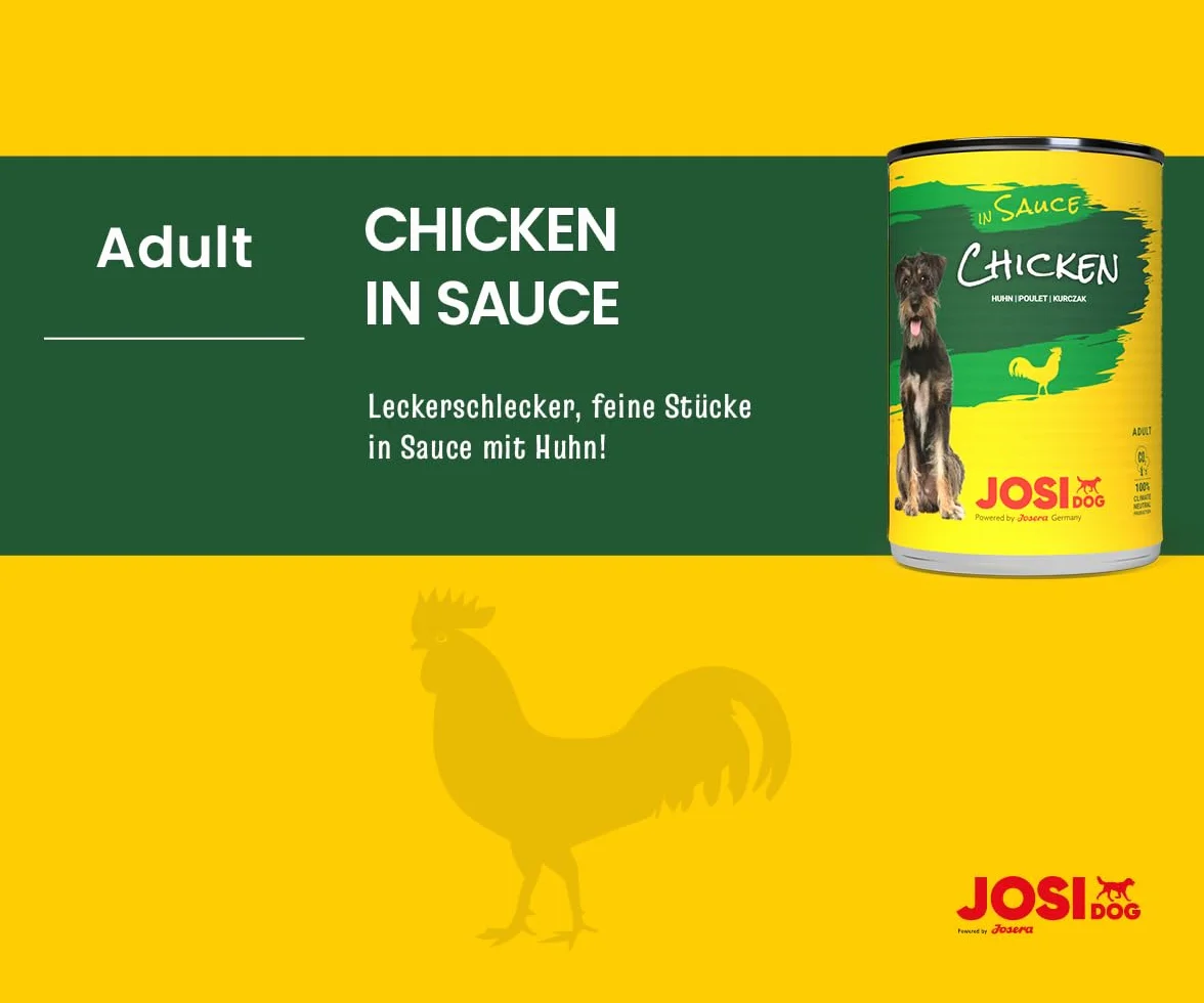 JosiDog Kurczak w sosie (12 x 415 g) | Dorosły | Premium mokra karma dla dorosłych psów | z kurczakiem w sosie z witaminą D3 i E | Powered by Josera | mokra karma dla psów | Kompletna karma |