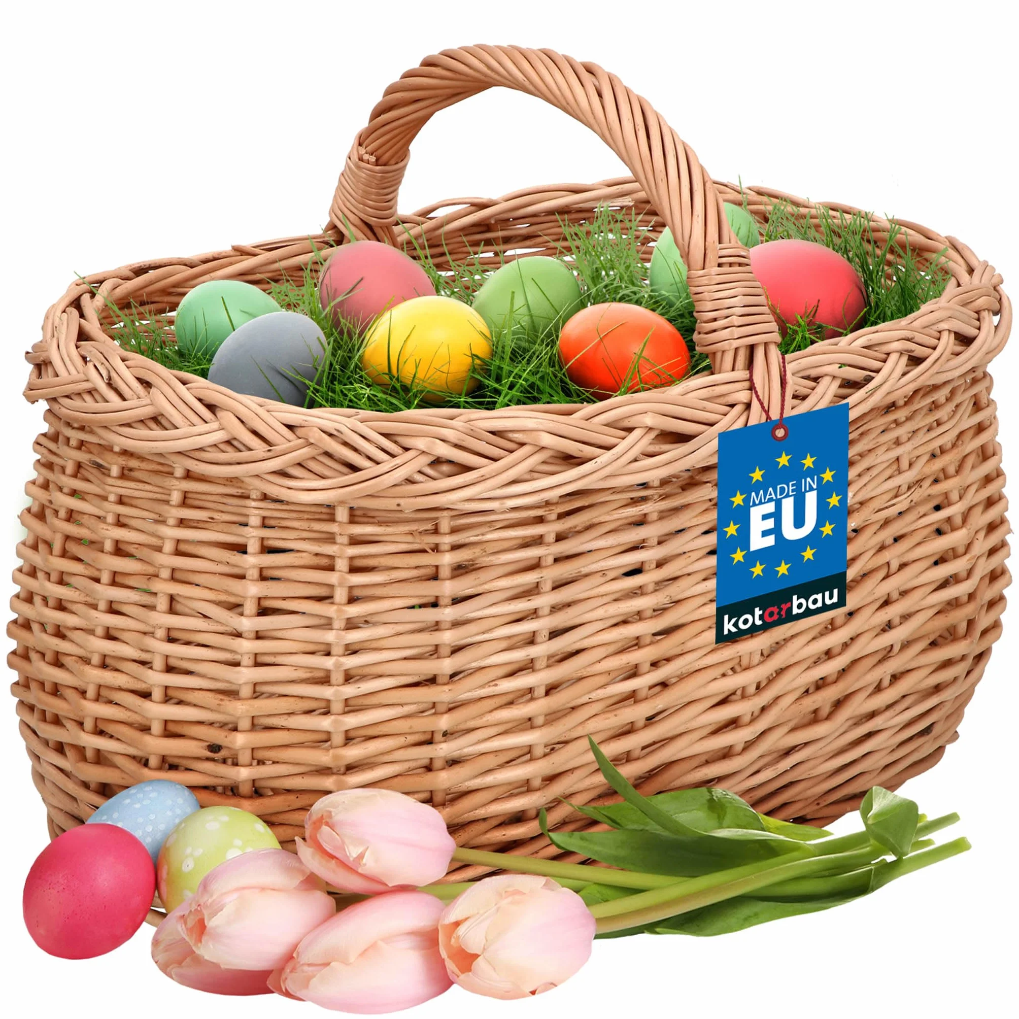 KOTARBAU® Kosz z uchwytami plecionka wiklinowa na zakupy w naturalnym kolorze, pojemny i wygodny
