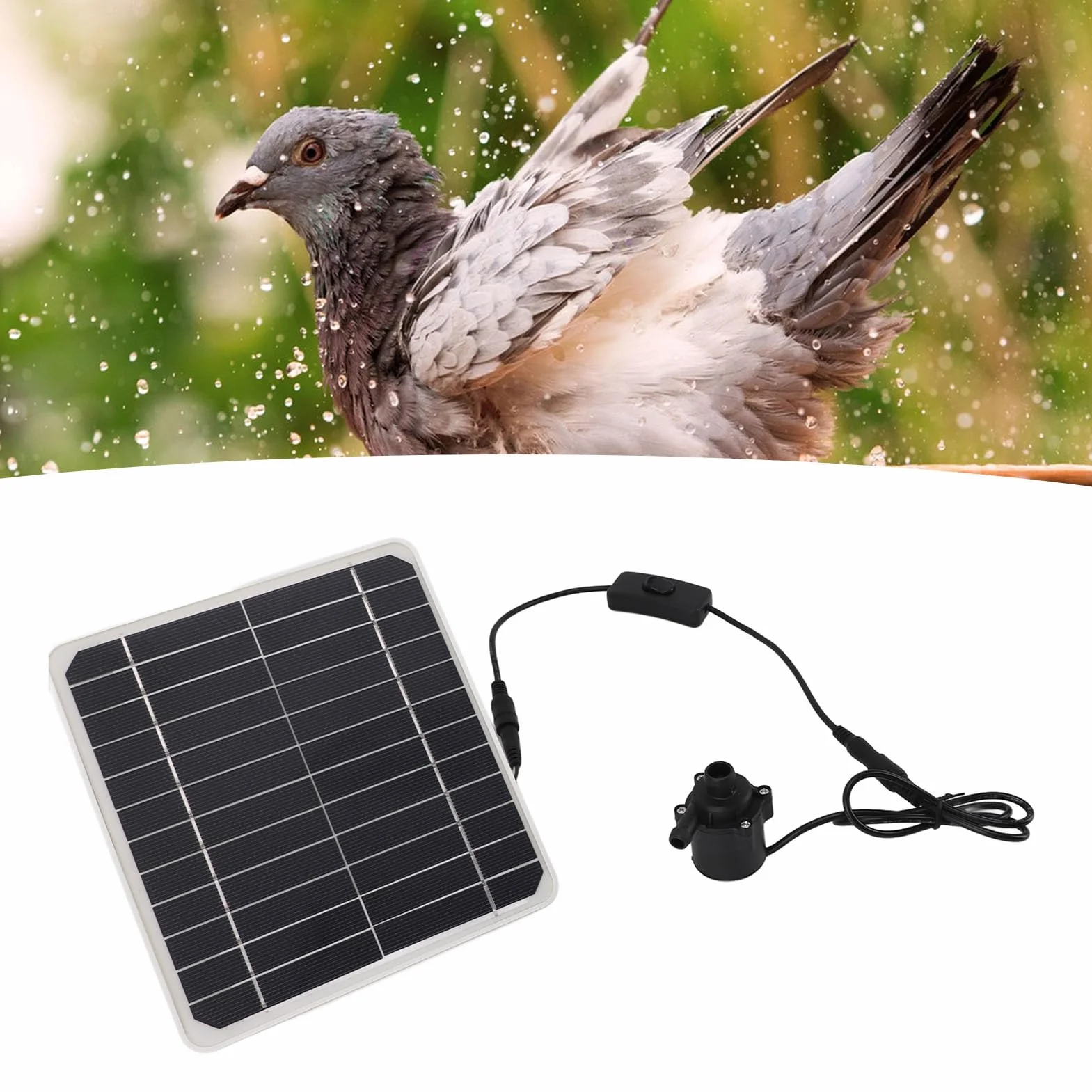 Zestaw Solarnej Pompy Wodnej, 12 V 50 W Solarna Pompa Fontannowa do Poidła dla Ptaków, Zestaw Solarnej Fontanny o Niskim Poziomie Hałasu do Stawów, Akwarium, Praca 24-godzinna