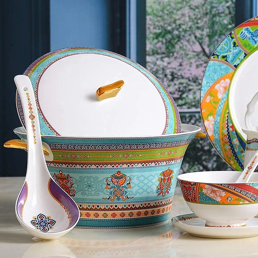Ceramiczne zestawy zastawy stołowej – nadaje się do kuchenki mikrofalowej i zmywarki, porcelanowy zestaw naczyń, talerze i miski, elegancka zastawa stołowa do domowej restauracji i na imprezy