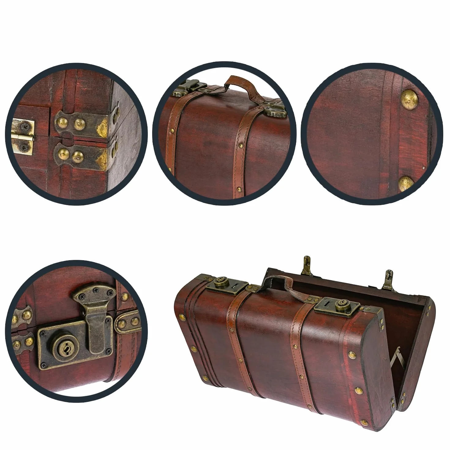 HMF 6412-140 Drewniana skrzynia na skarby, walizka w stylu vintage, duża, Peru, 40 x 23,5 x 16,5 cm