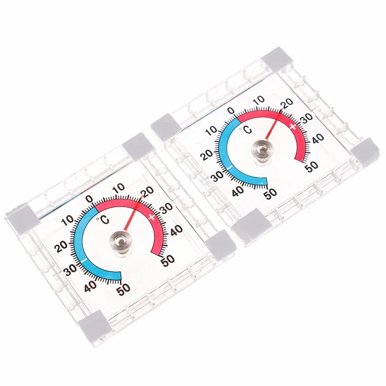 Retoo termometr analogowy przezroczysty samoprzylepny okienny na zewnątrz, 7,5 x 7,5 cm, odporny na warunki atmosferyczne, do szyby okiennej, wskaźnik temperatury, + 50°C, dwukolorowa skala