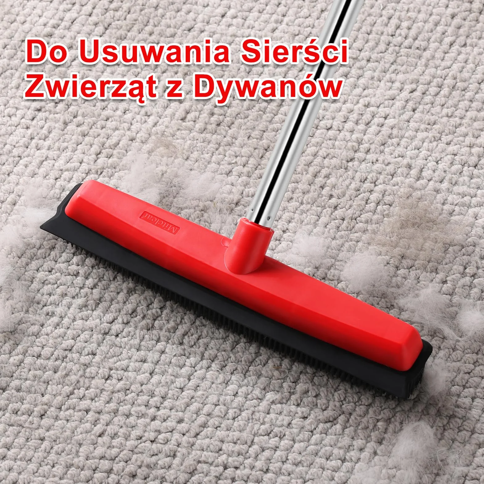 Mitclear Gumowa Szczotka do Dywanów z Długą Rączką (154cm),Szczotka do Podłóg Wewnętrznych z Wbudowaną Ściągaczką(34cm), Usuwanie Sierści Kota i Psa z Dywanu Podłogowego, Miękka Miotła do Wnętrz