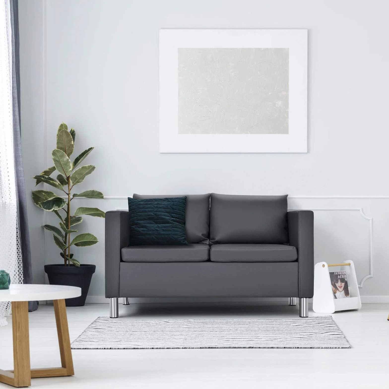 COSTWAY Sofa 2-osobowa z poduszkami, komplet sofy ze sztucznej skóry, idealny do domu i biura, szary