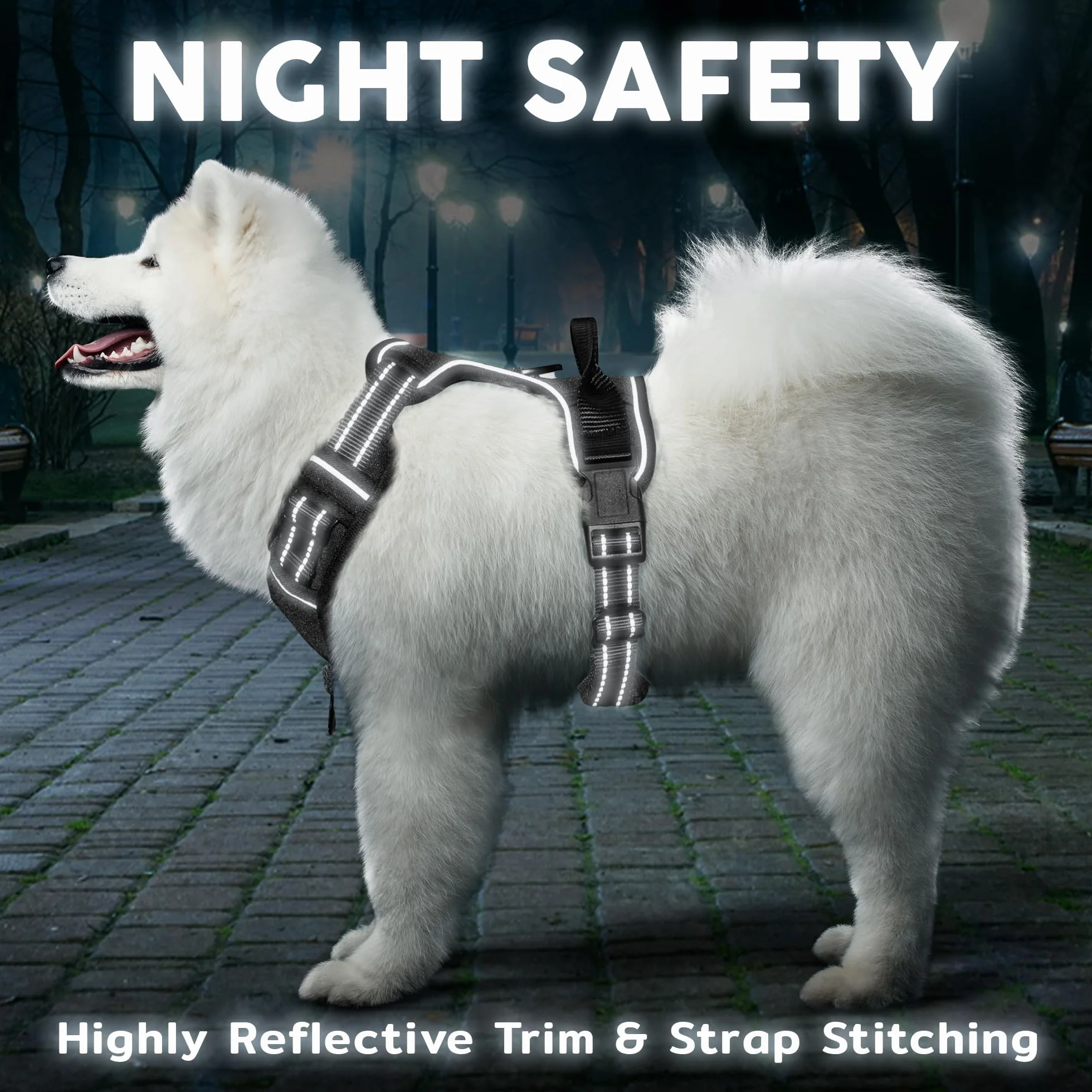 EcoEarth Dog Harness for Medium Dogs Black Soft Padded Adjustable No Pull Pet Harness