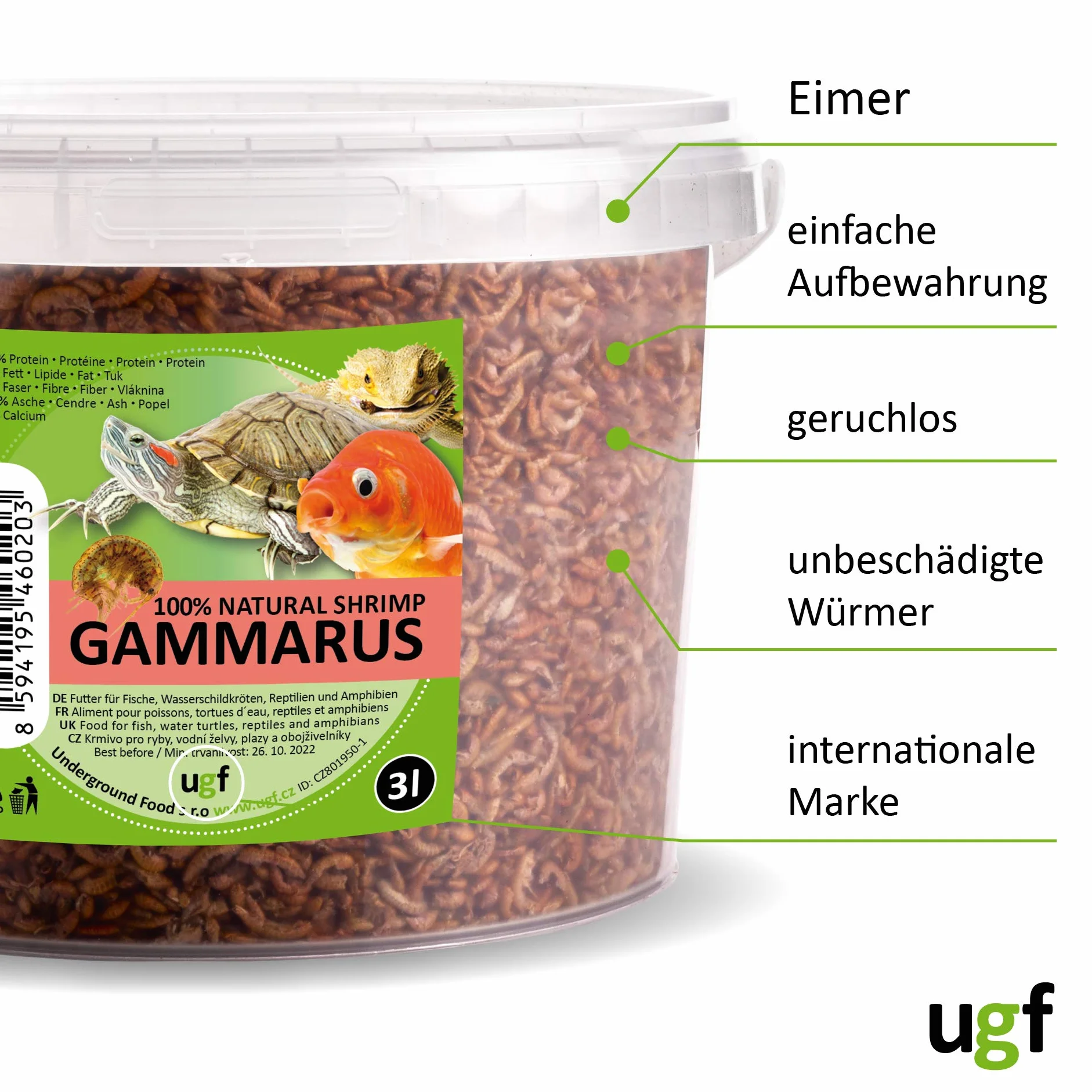 UGF Suszone Krewetki Słodkowodne Gammarus Premium 318 g Pokarm dla Żółwi i Ryb Akwariowych