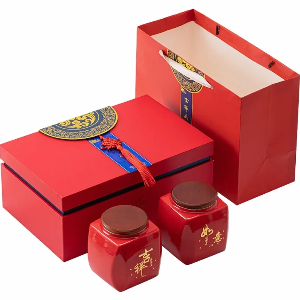 HLTYGWX Kanistry kuchenne Pojemnik do przechowywania herbaty luzem Słoik Ceramiczny szczelnie zamknię słoik Słoik do przechowywania przypraw kuchennych Retro Teaware Podwójny słoik Zestaw pudełek