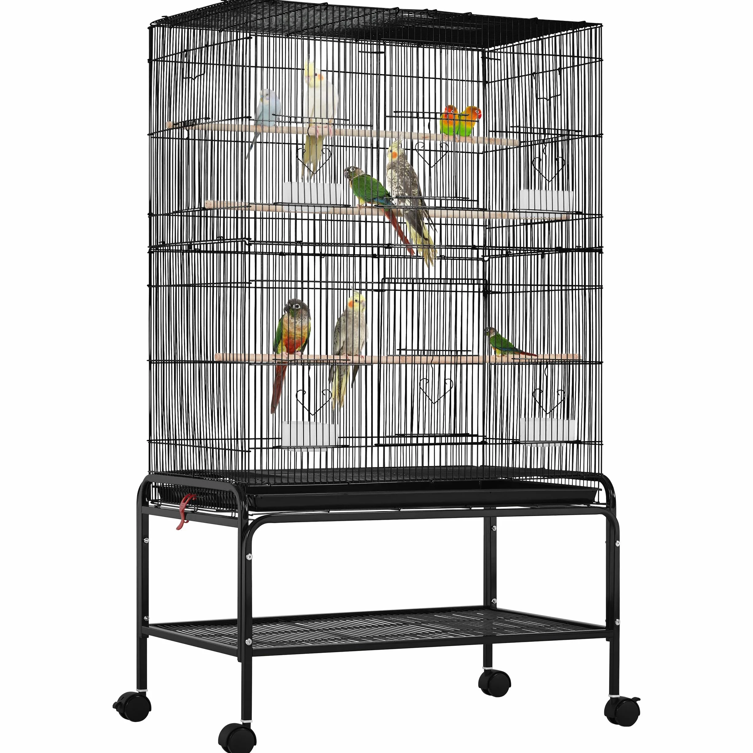Yaheetech Klatka dla ptaków duża 79x49x134,5 cm woliera z 3 drążkami 6 drzwiami 4 miski na karmę wannę
