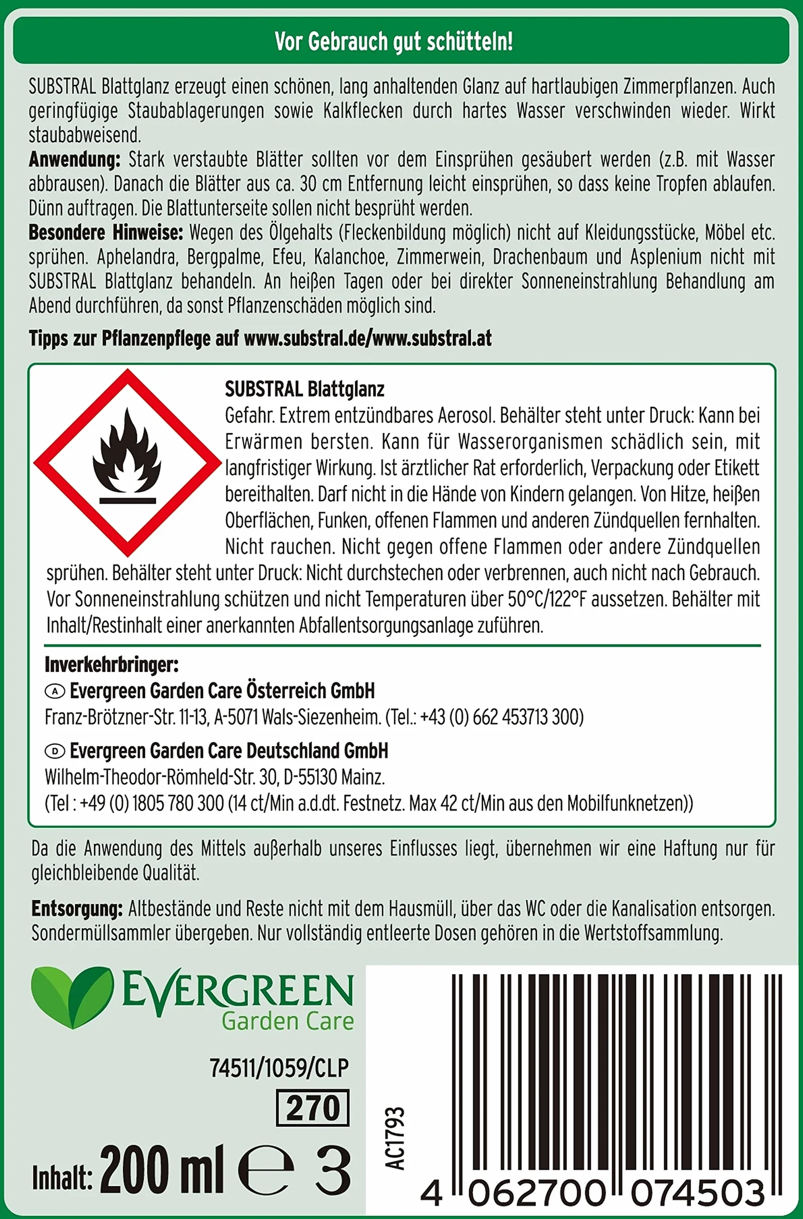 Substral Spray do liści, usuwa osady kamienia i osady kurzu, odpycha kurz, do wszystkich roślin zielonych, 200 ml