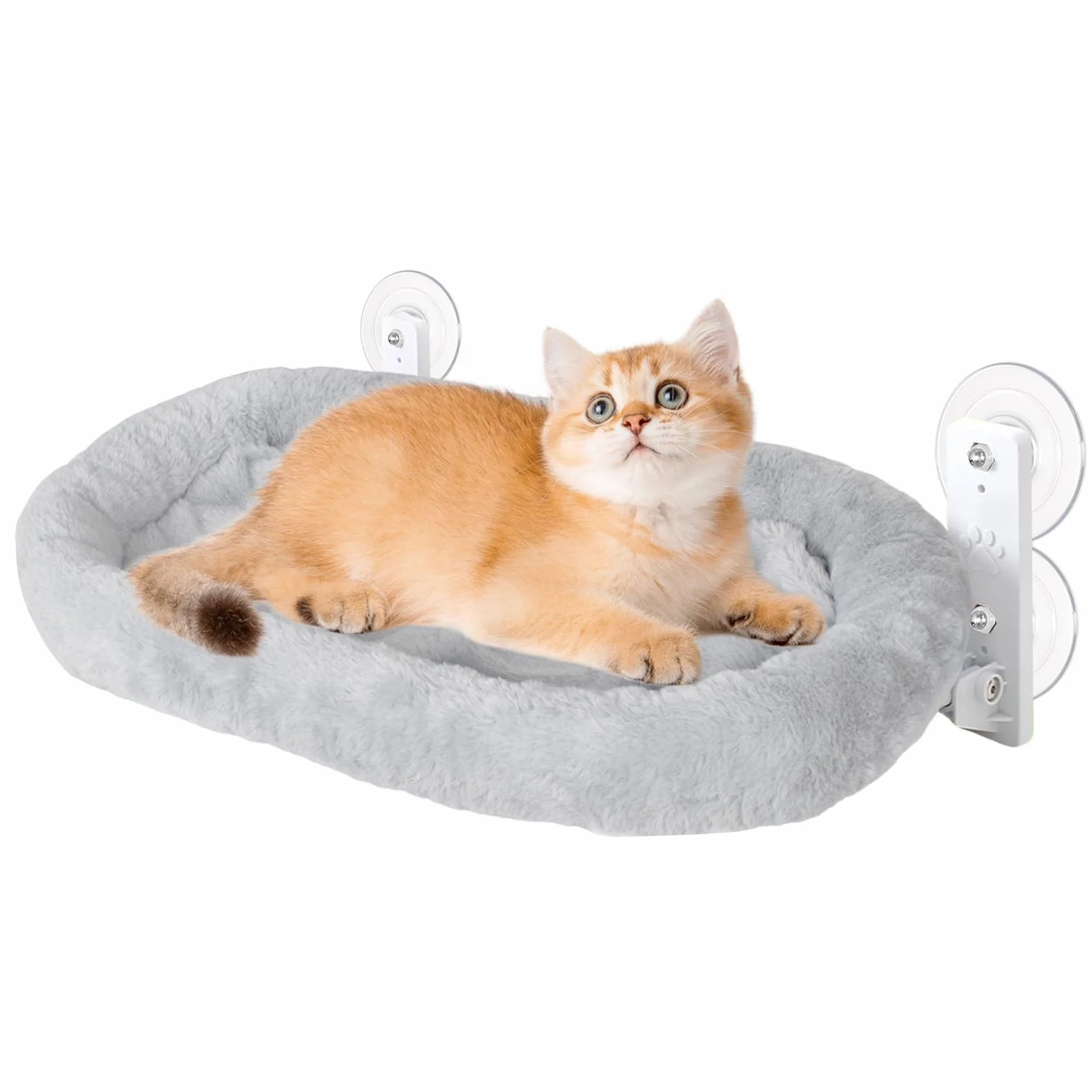 Hamak okienny dla kota z matą, stabilna żerdź, do 15 kg, 52 x 30 cm, szary