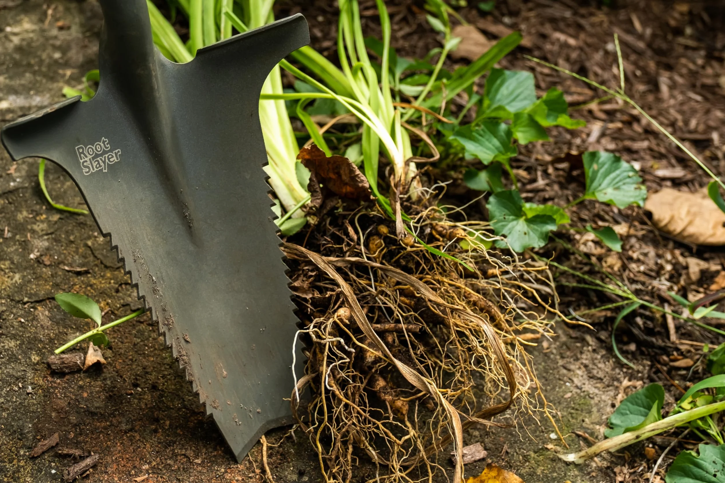 Root Slayer Radius łopatka ogrodowa, nagroda 2017 Green Thumb Award za najbardziej innowacyjne narzędzie ogrodowe, czerwona